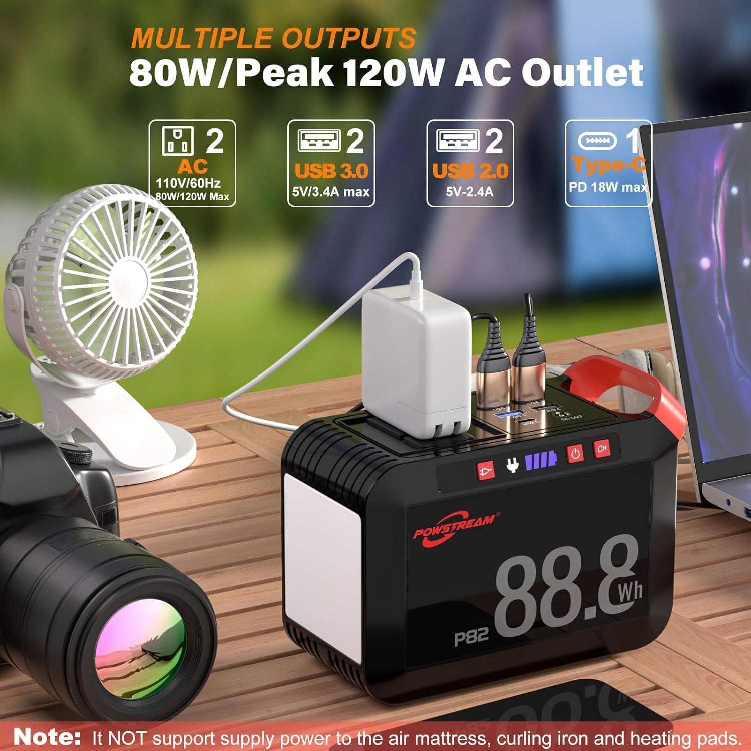Portable Power Station 88.8Wh Power Bank 80W Camping Solar Generator with 120W P
