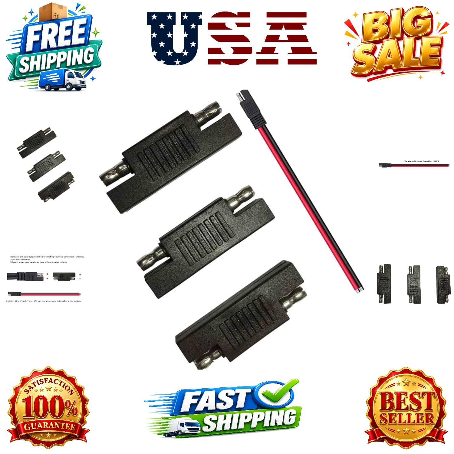 SAE Polarity Reverse Adapter Connectors for SAE Quick Disconnect Extension Ca…