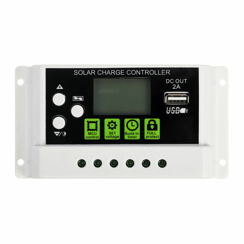 PWM Solar Charge Controller 12V/24V Auto-Adaptive Regulator Data Records LCD USB