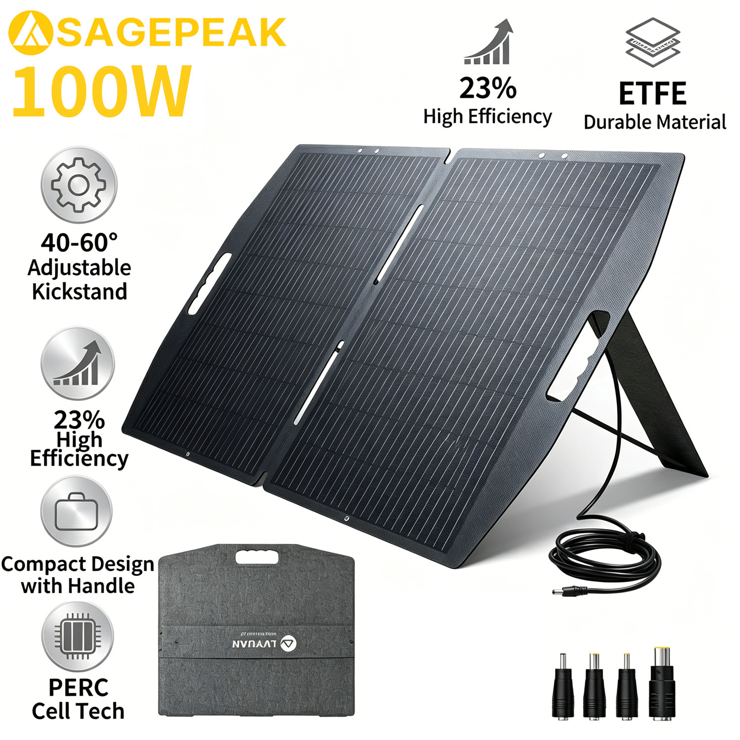 SAGEPEAK 300W Waterproof Foldable Portable Solar Panel Power Backup for RV Camp