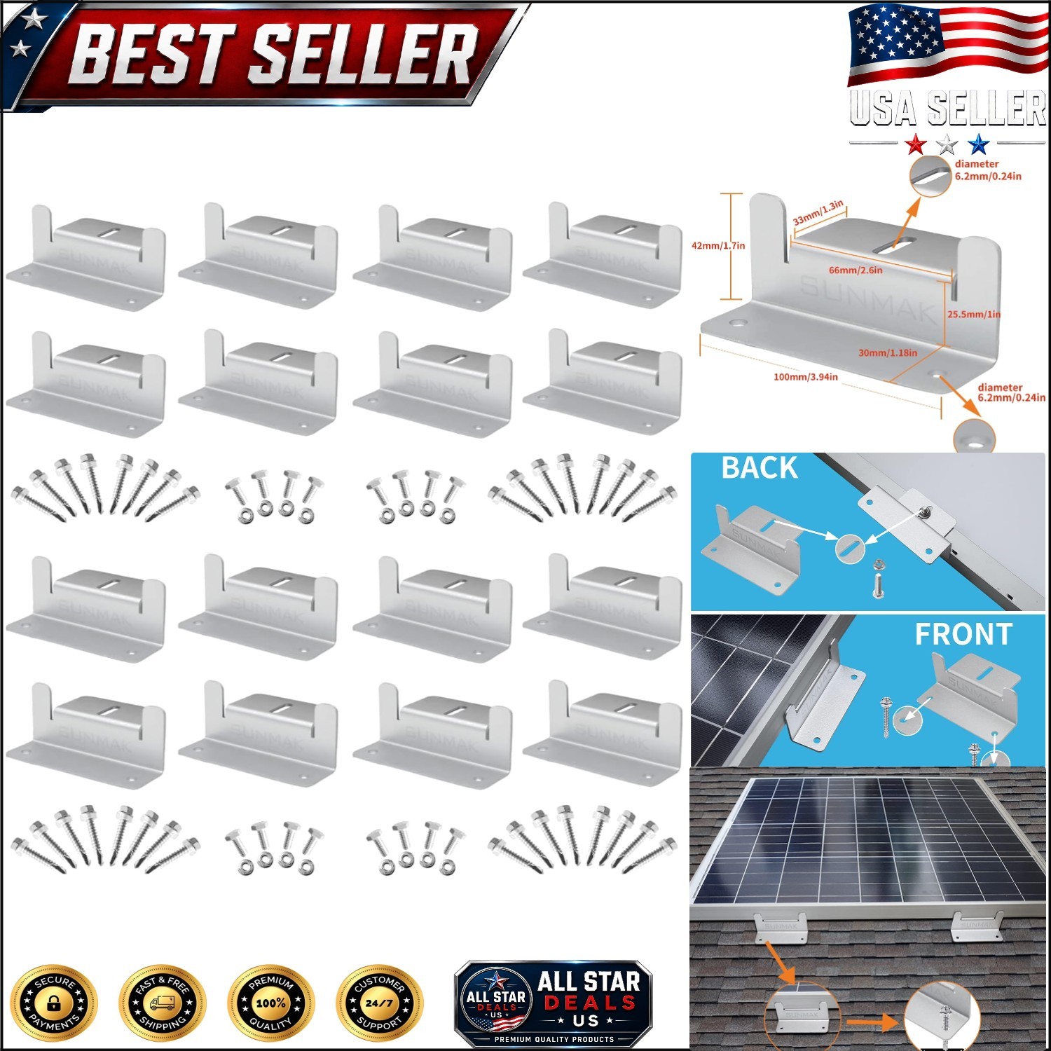 Durable Corrosion-Free Z Brackets – 16 Units for Reliable Solar Panel Mounting
