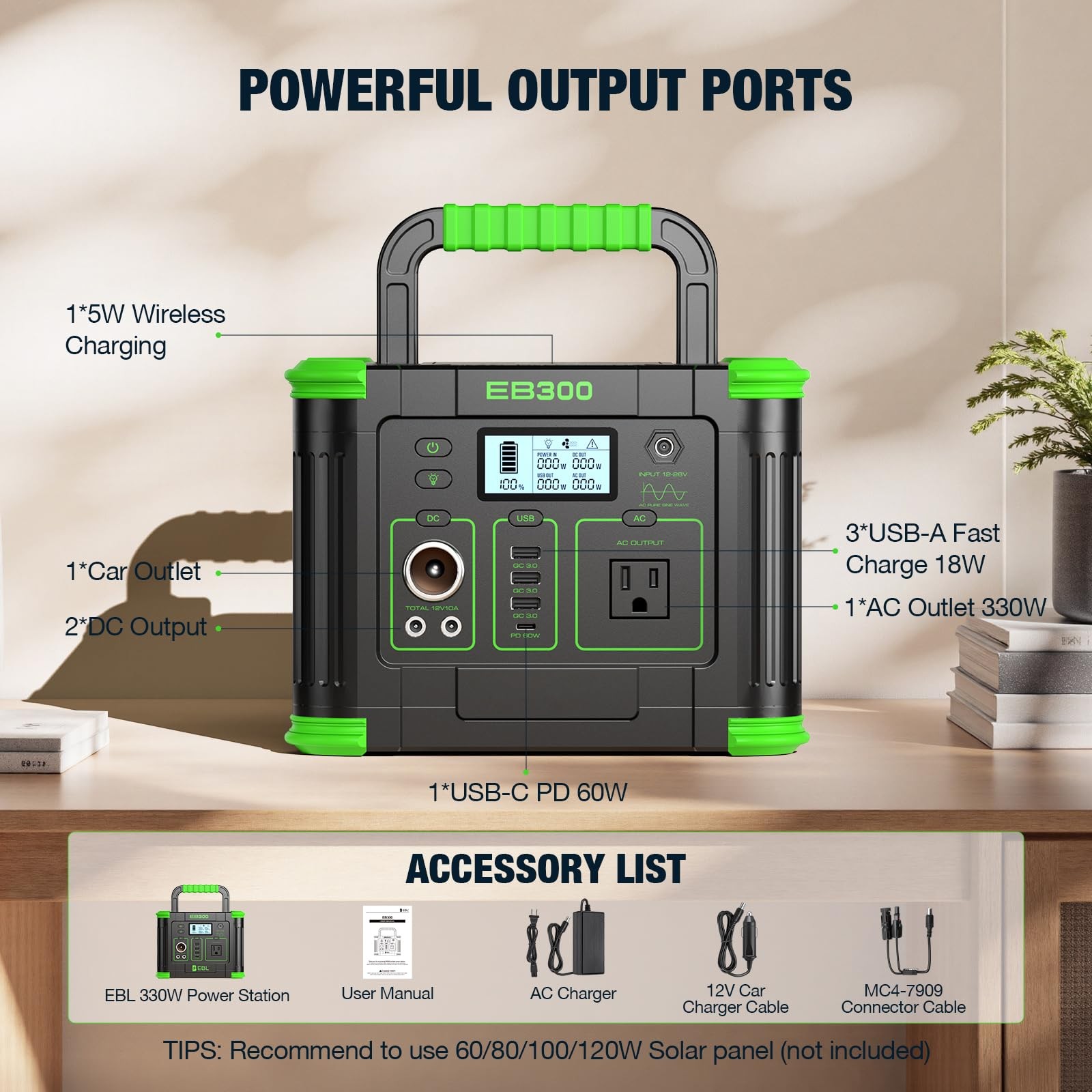 Portable Power Station 330W, GRECELL 288.6Wh Solar Generator with 60W USB-C P…