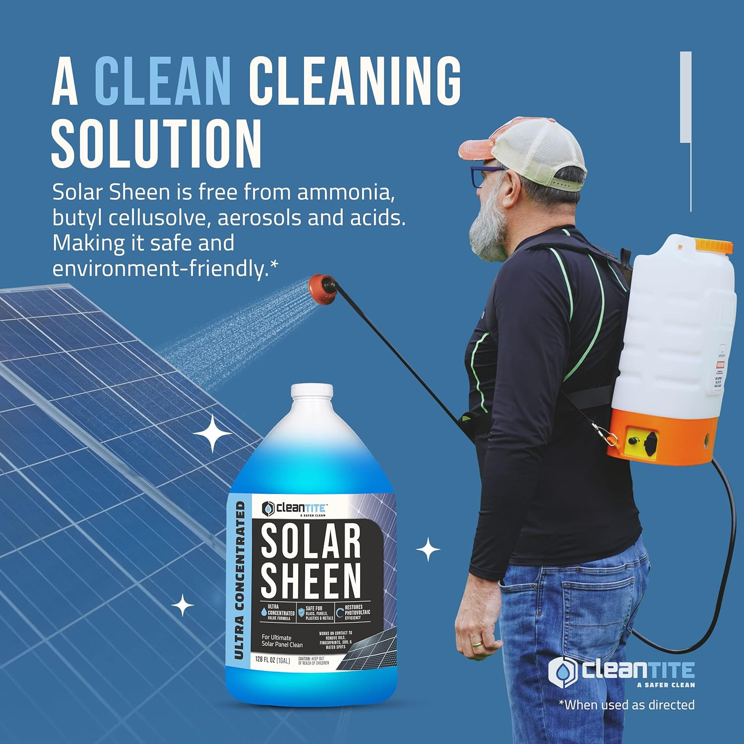 CLEANTITE Solar Panel Cleaner Solar Sheen (Makes 512 Gallons) – Super Concentrat