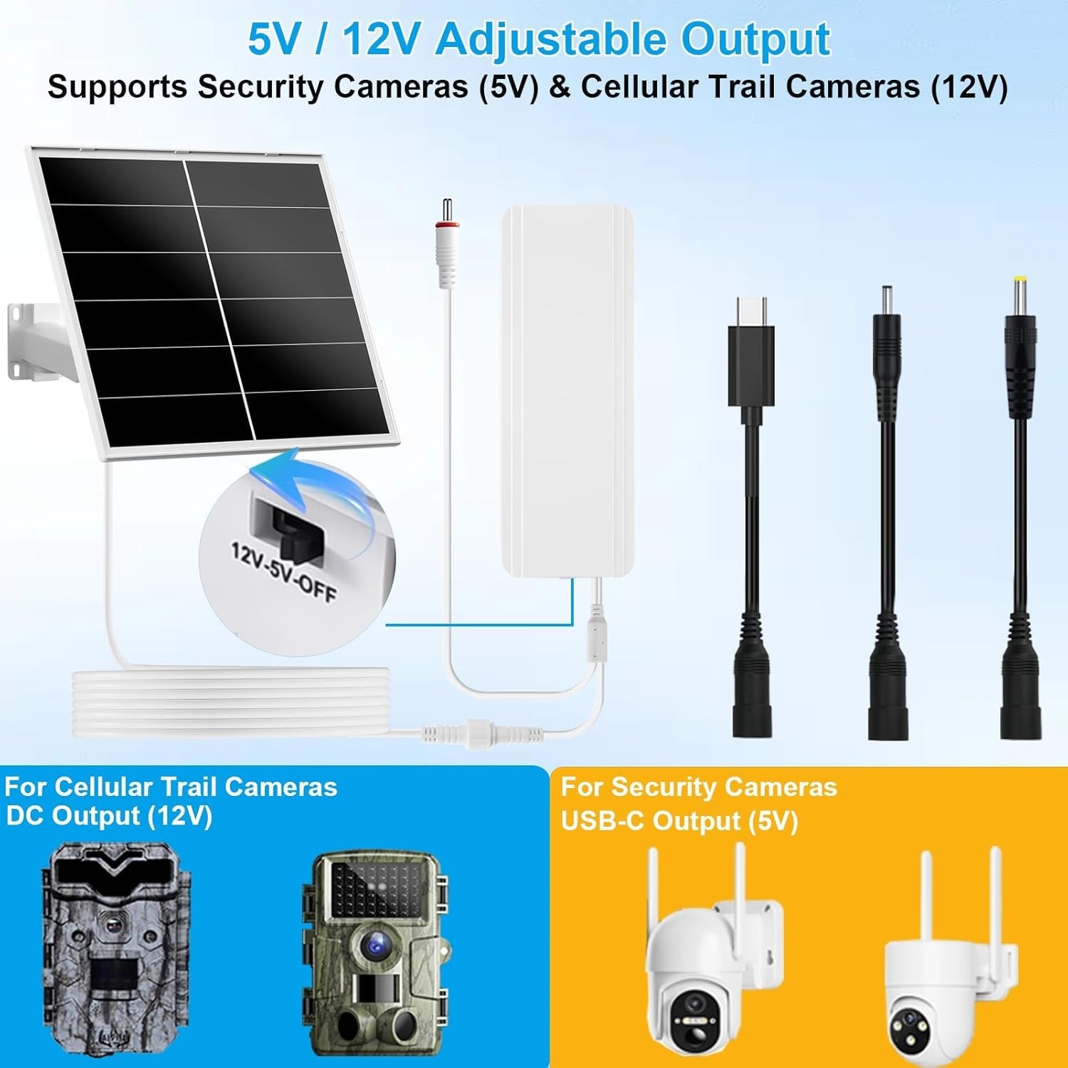 20W Solar Panel Kit with 24000mAh Battery for Security & Trail Cameras, 5V/12…