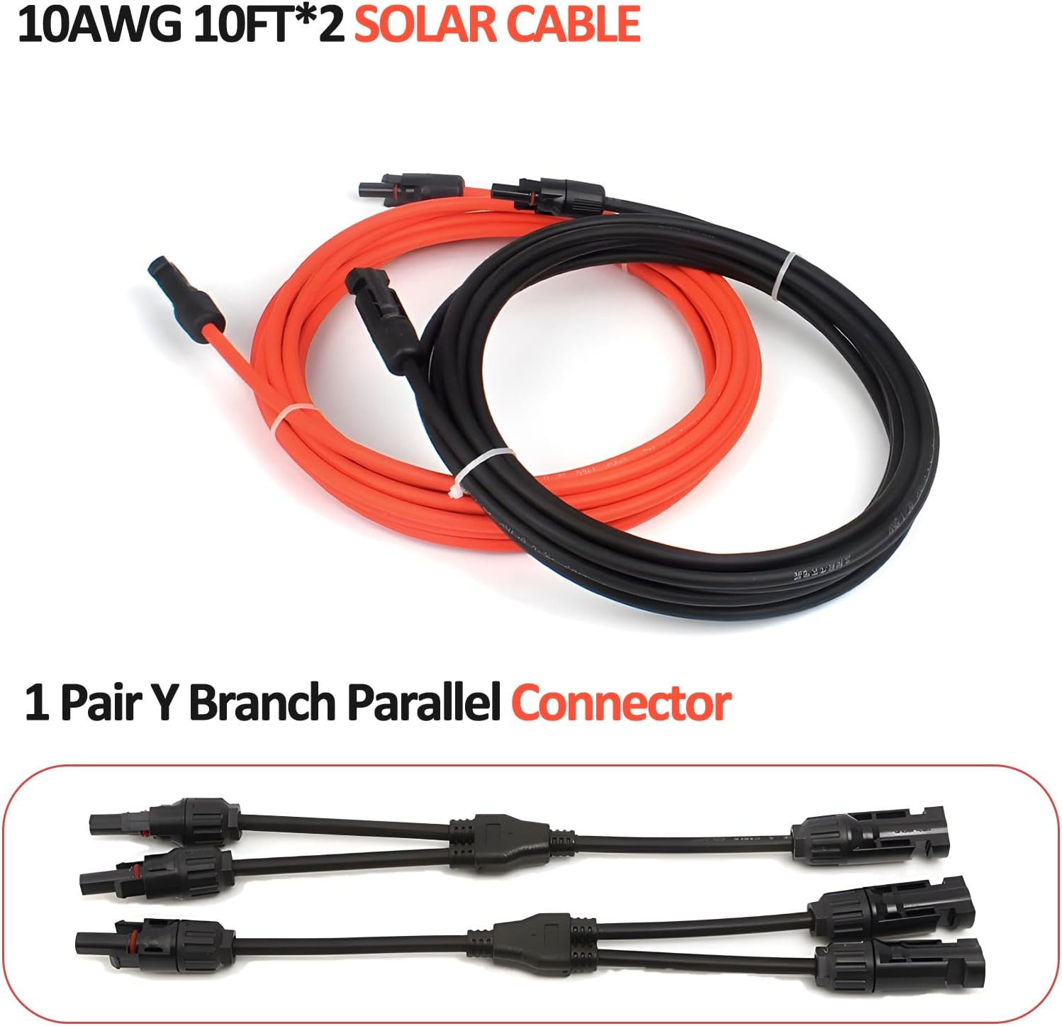10FT 10AWG Solar Extension Cable with Female and Male Connector with Extra Free