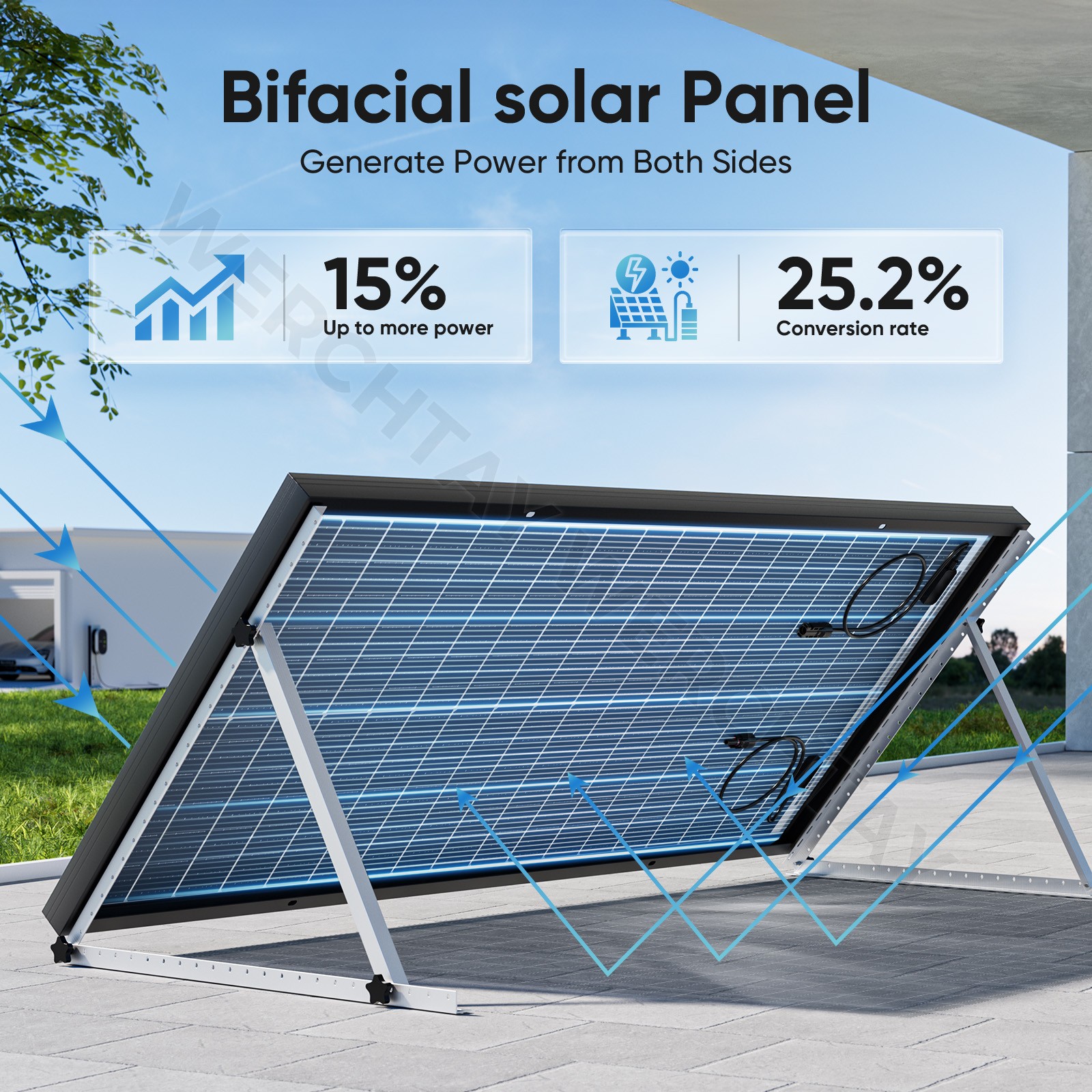 Werchtay 100W 200W 300W 400W 500-1000W Bifacial Solar Panel 12V Mono Home Power