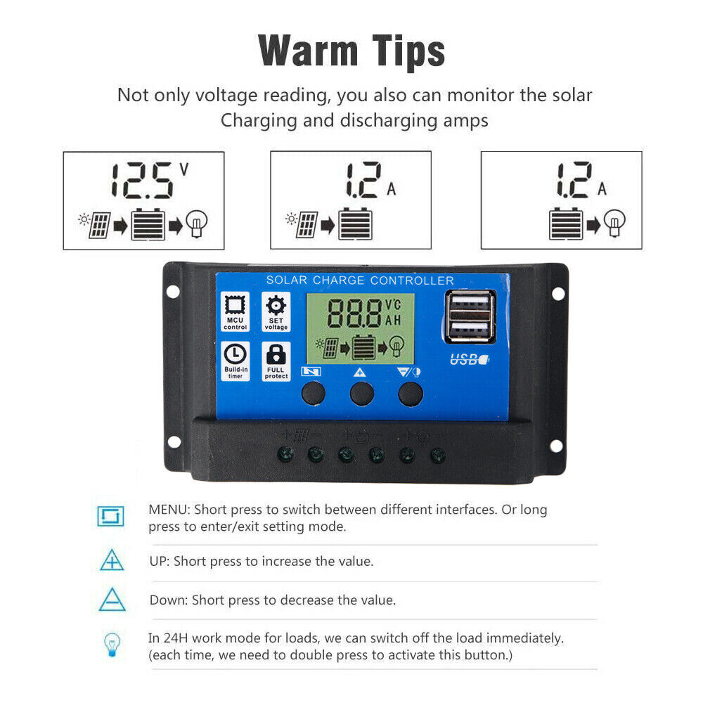 200 Watts Solar Panel Kit 100A 12V Battery Charger w/ Controller Caravan Boat US