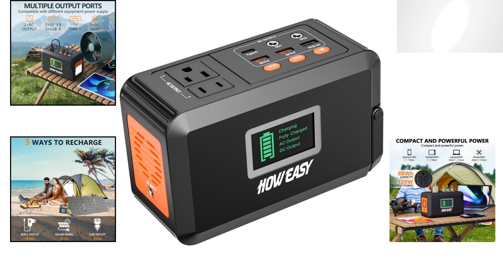 Compact 120W Portable Power Station with LED Light and 8 Outputs for Adventures