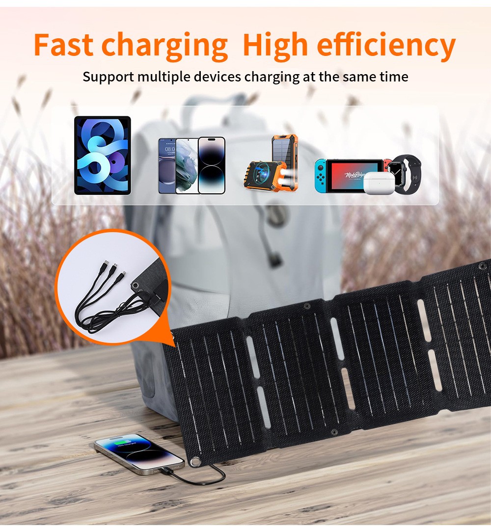 10W Foldable Solar Panel Charger USB 5V Power Bank Waterproof for Camping Hiking