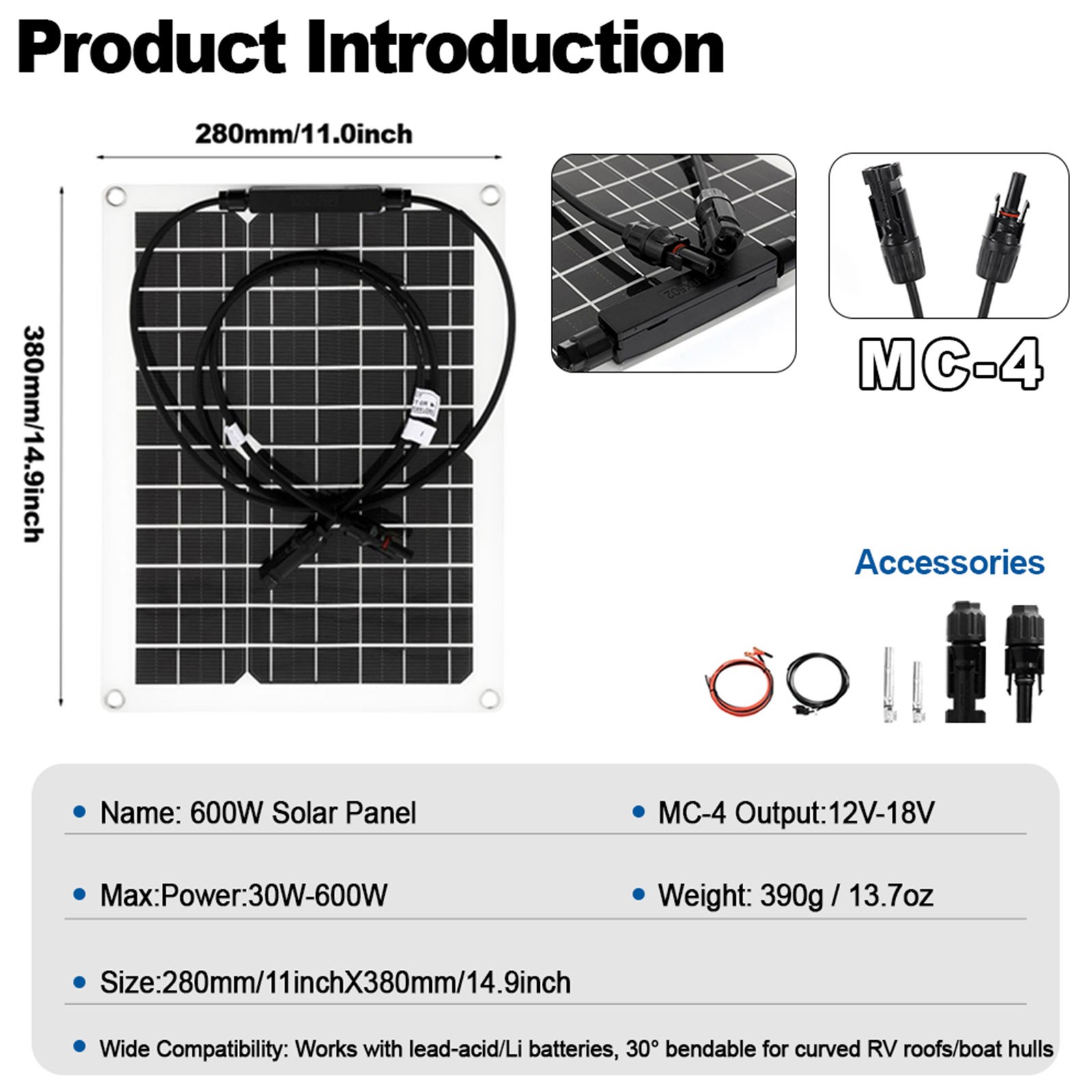 SOECOPO 7000W Peak Solar System Kit Flexible Panel 100A Controller 12V 24V