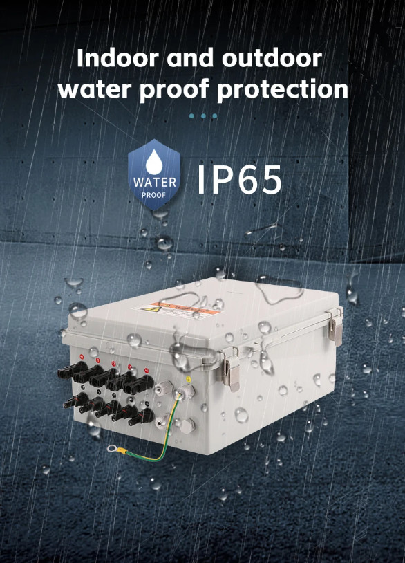 PV Combiner Box 5-in1-out 600V DC IP65 Waterproof SPD MCB Fuse Lightning Protect