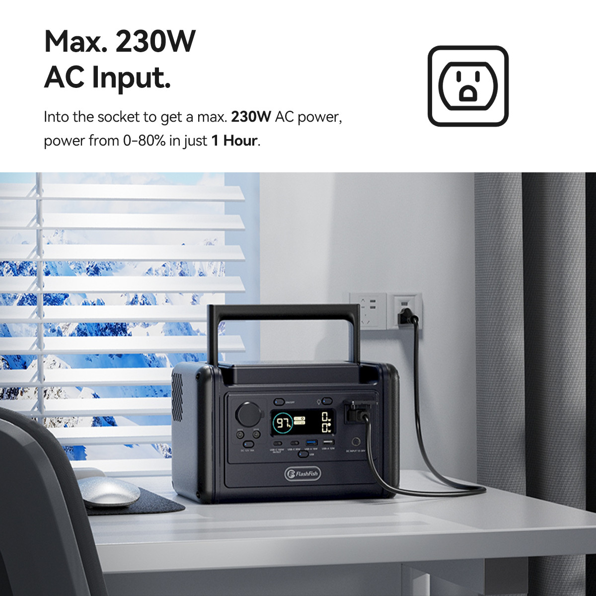 Flashfish T300PRO Portable Power Station 300W 230Wh LiFePO4 With Solar Panel 60W