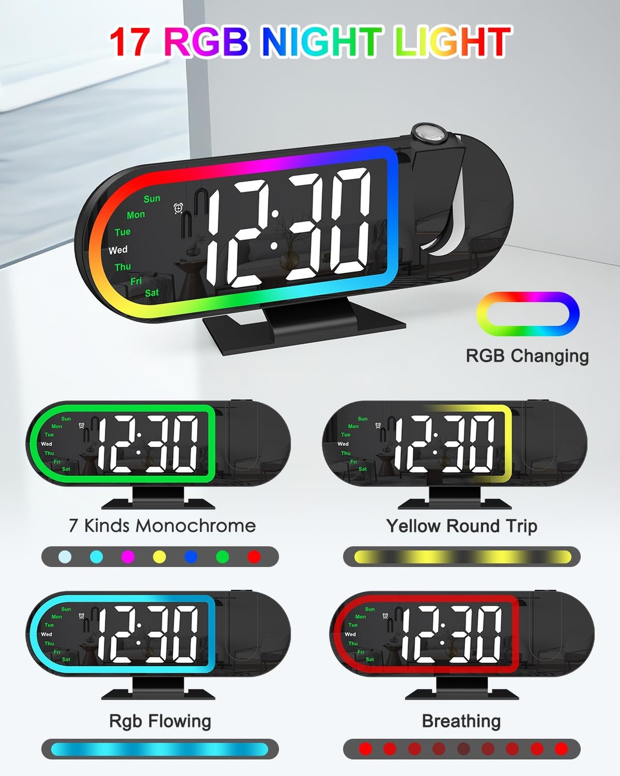 Projection Alarm Clock for Bedroom Ceiling, 8.5″ Large Display Alarm Clock wi…