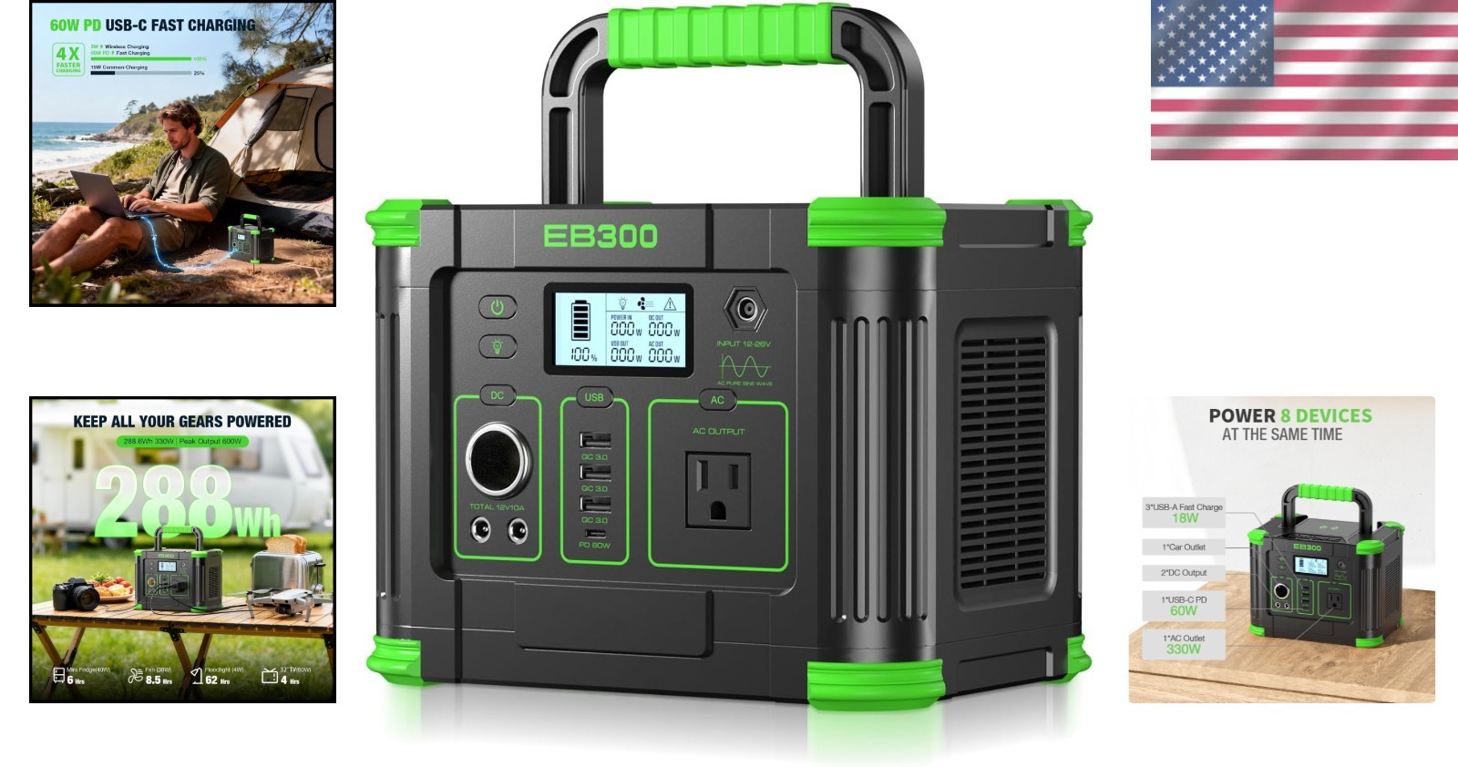Compact 288Wh Portable Power Station 330W Output