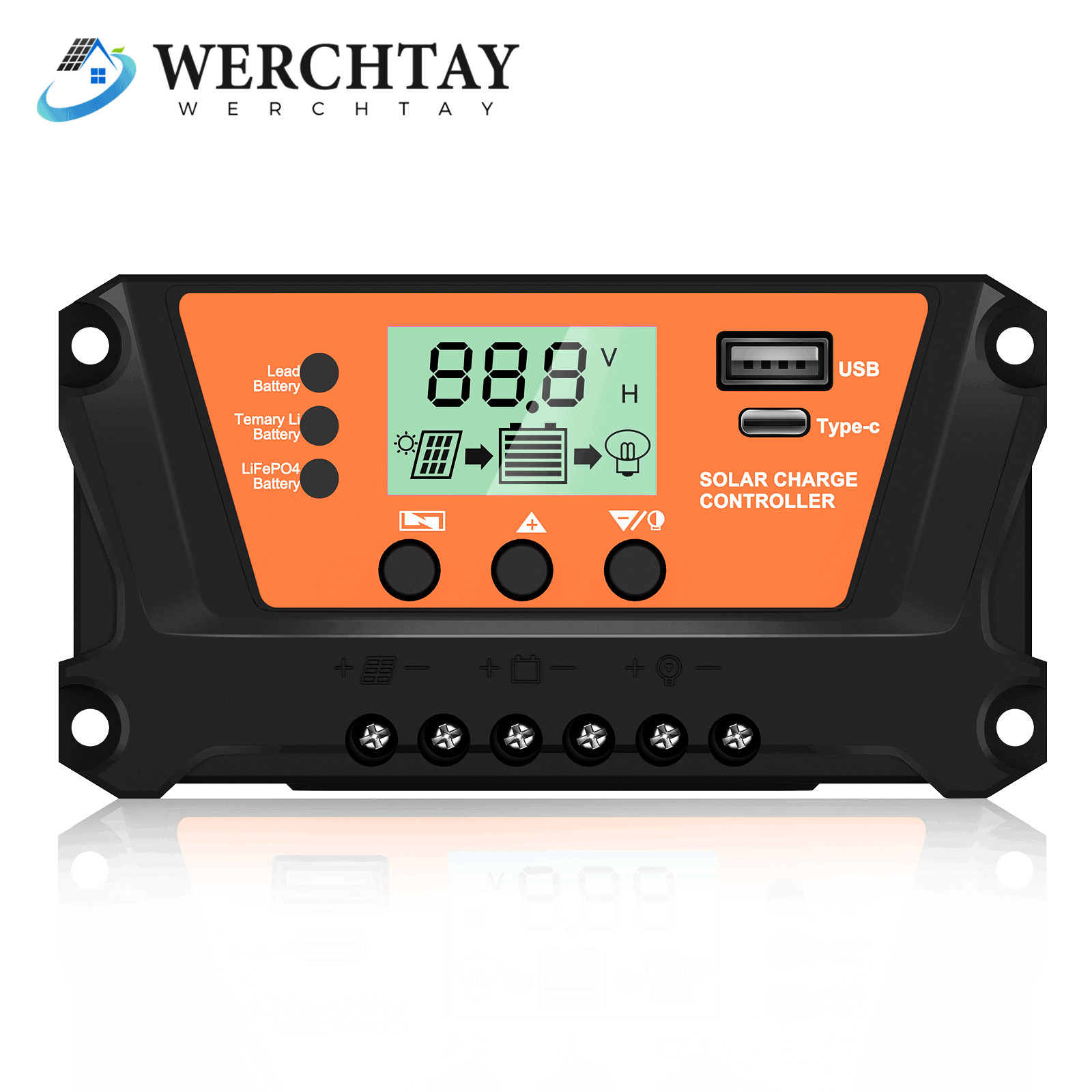 30 Solar Panel Battery Charge Controller USB Type-C 12V/24V Auto Regulator LCD