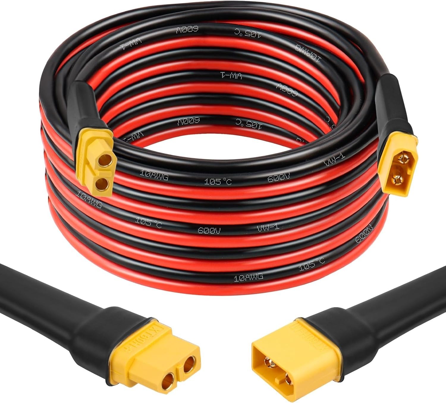 Tinned Copper XT60 Extension Cord 20FT 10AWG for Solar Panel