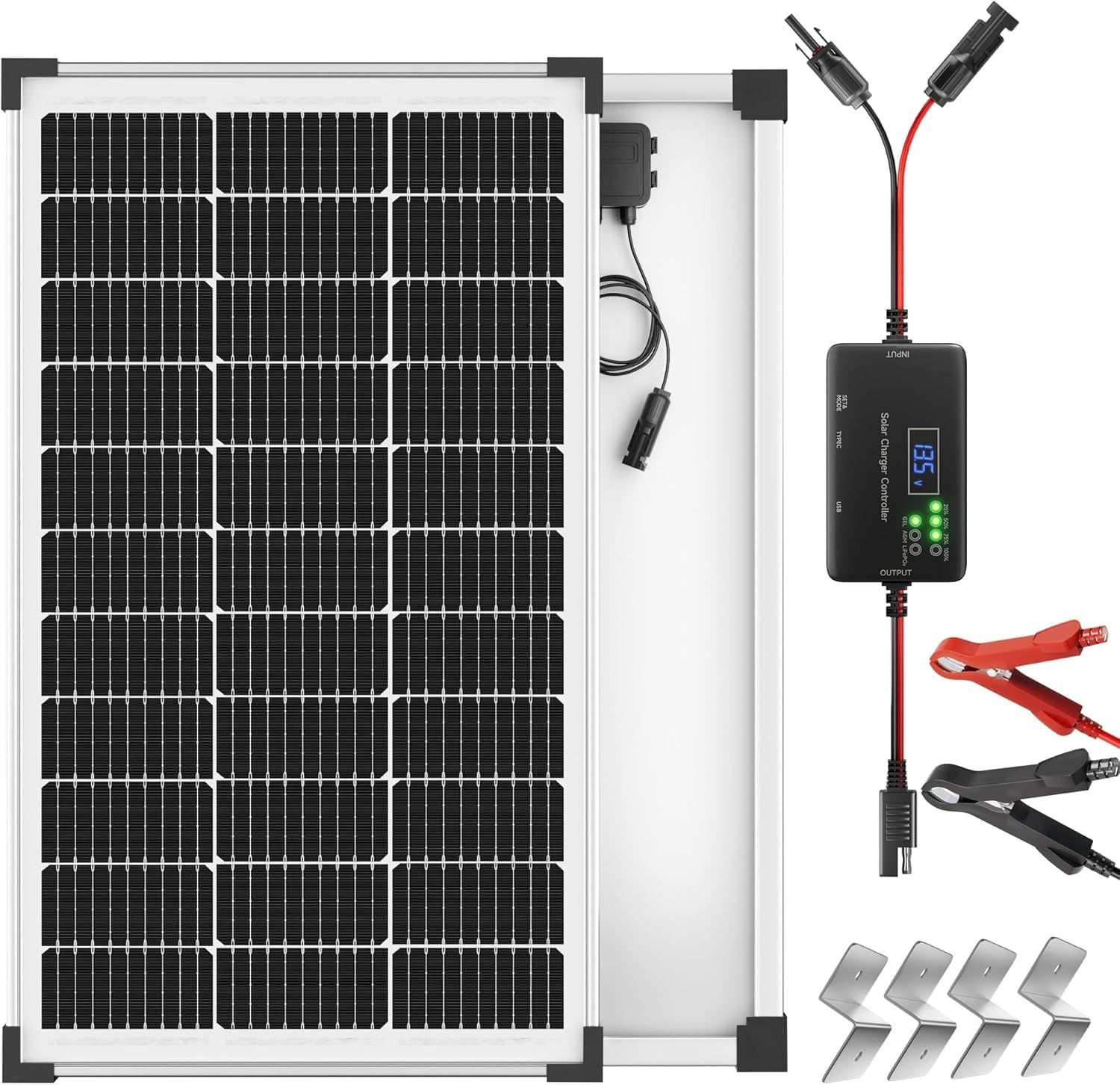 Voltset Solar Panel Charger Kit: 100W 12V Solar Panel with 20A Solar Charge C…