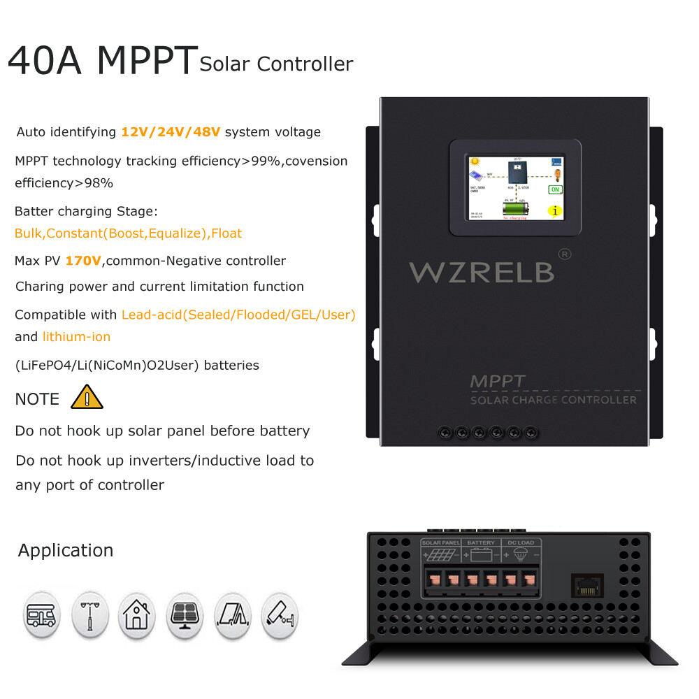 48V Pure Sine Wave Power Inverter 2000W MPPT Solar Charger Controller 40A Home