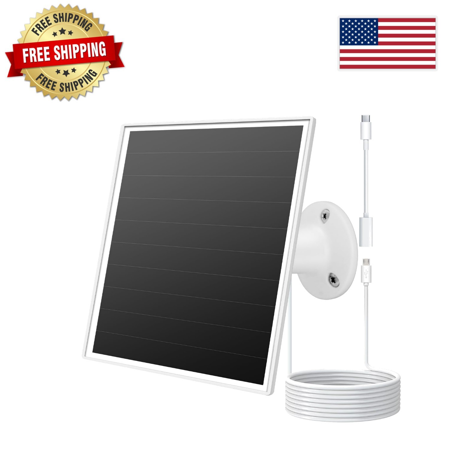 Fast Charging 6W Solar Panel for Security Cameras – USB-C & Micro USB Compatible