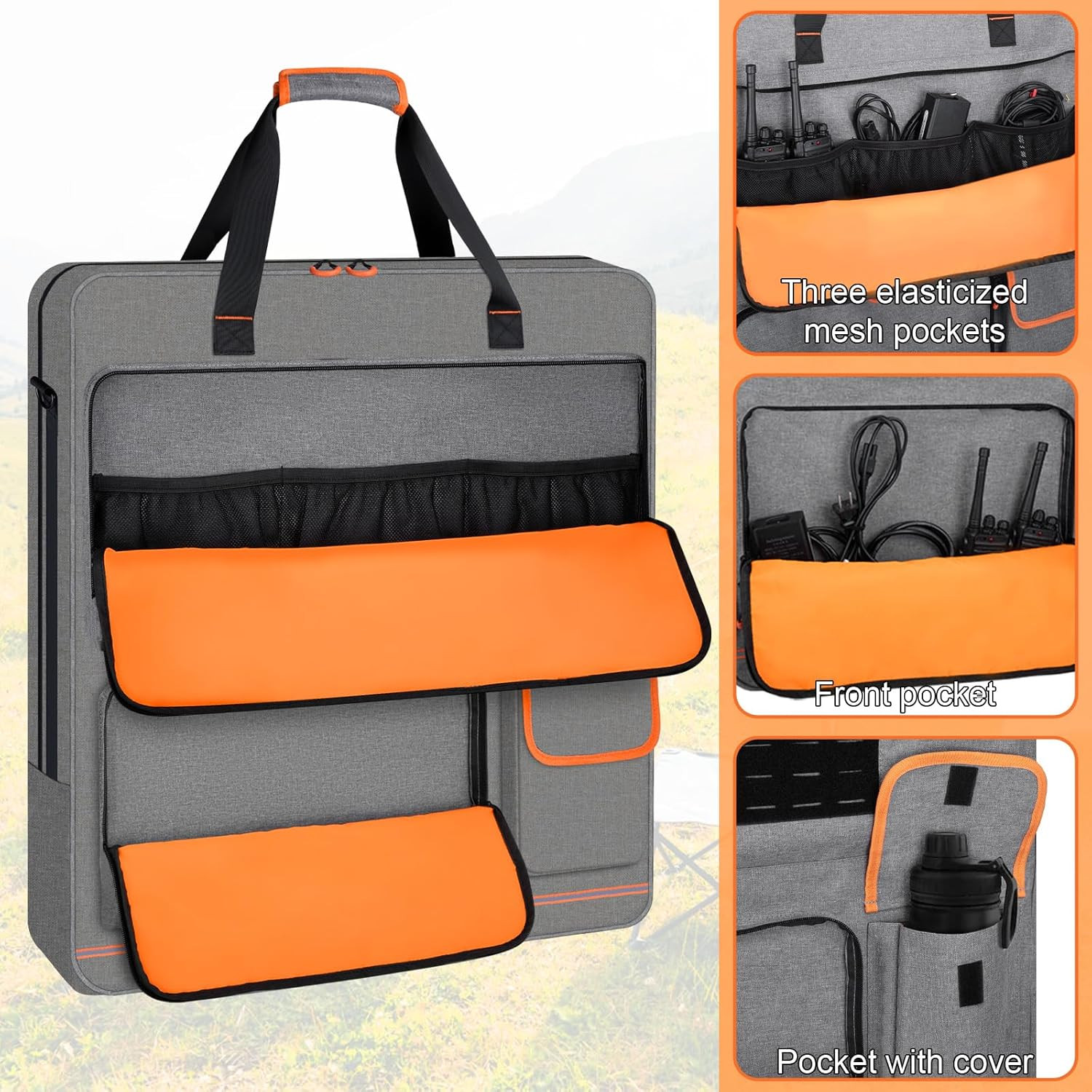 Solar Panel Storage Bag with Orange Lining, Deepened Opening, Zipper with Pull a