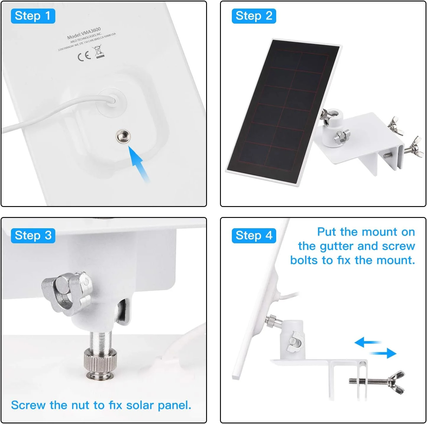 2Pack Gutter Mount Compatible with Arlo Essential Solar Panel, Arlo Pro 5S/Pro 4