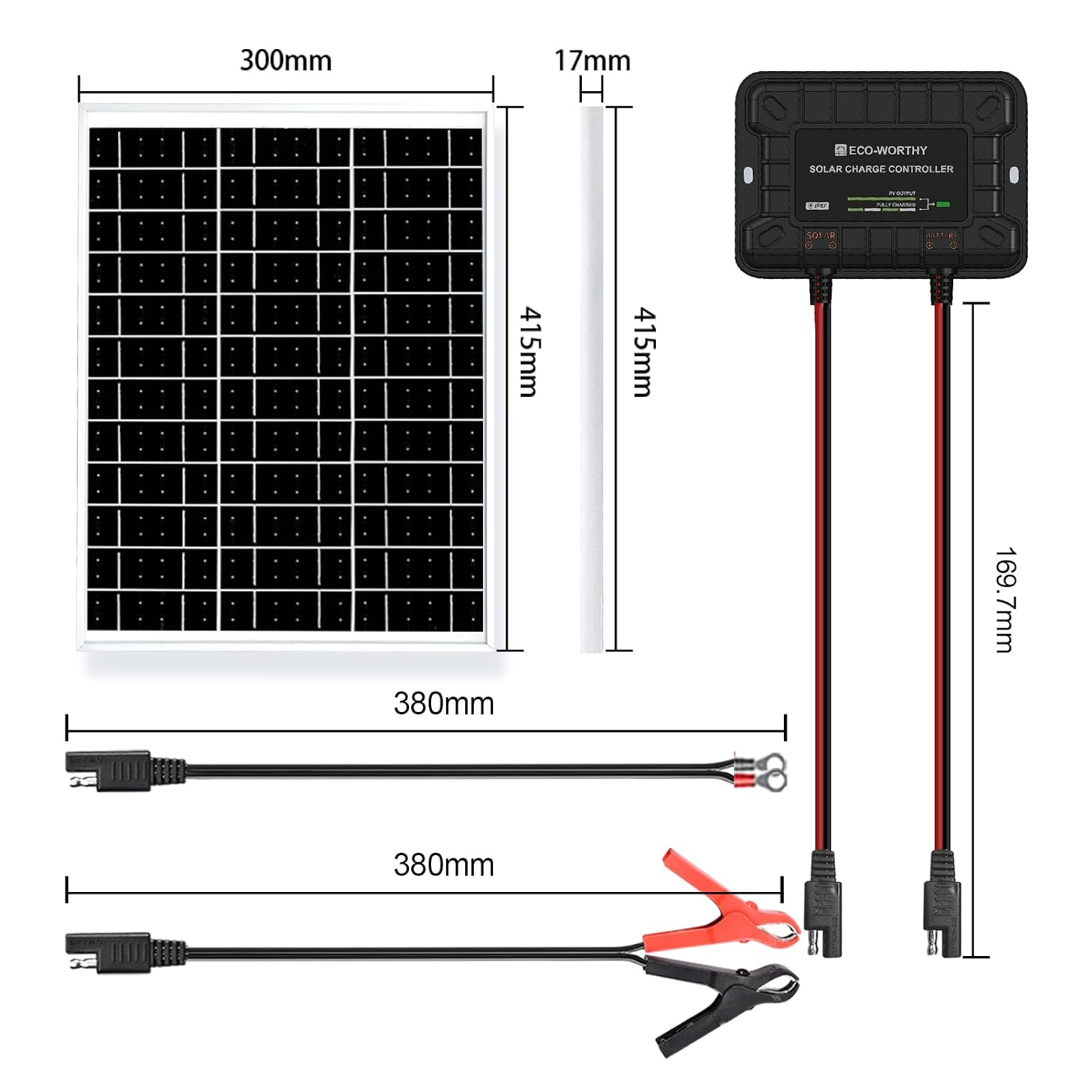Solar Panel Kit 25W 12V Solar Battery Charger Trickle Maintainer, 25W Solar Pane