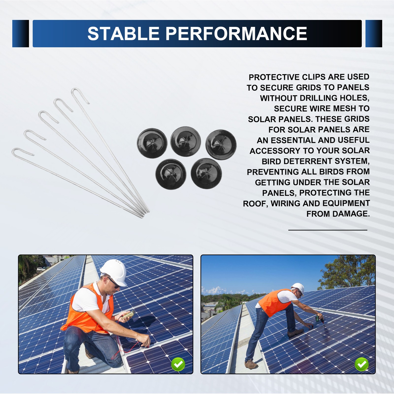 100 Packs Solar Panel Guard Clips, Stainless Steel Wire Fence Fasteners6622