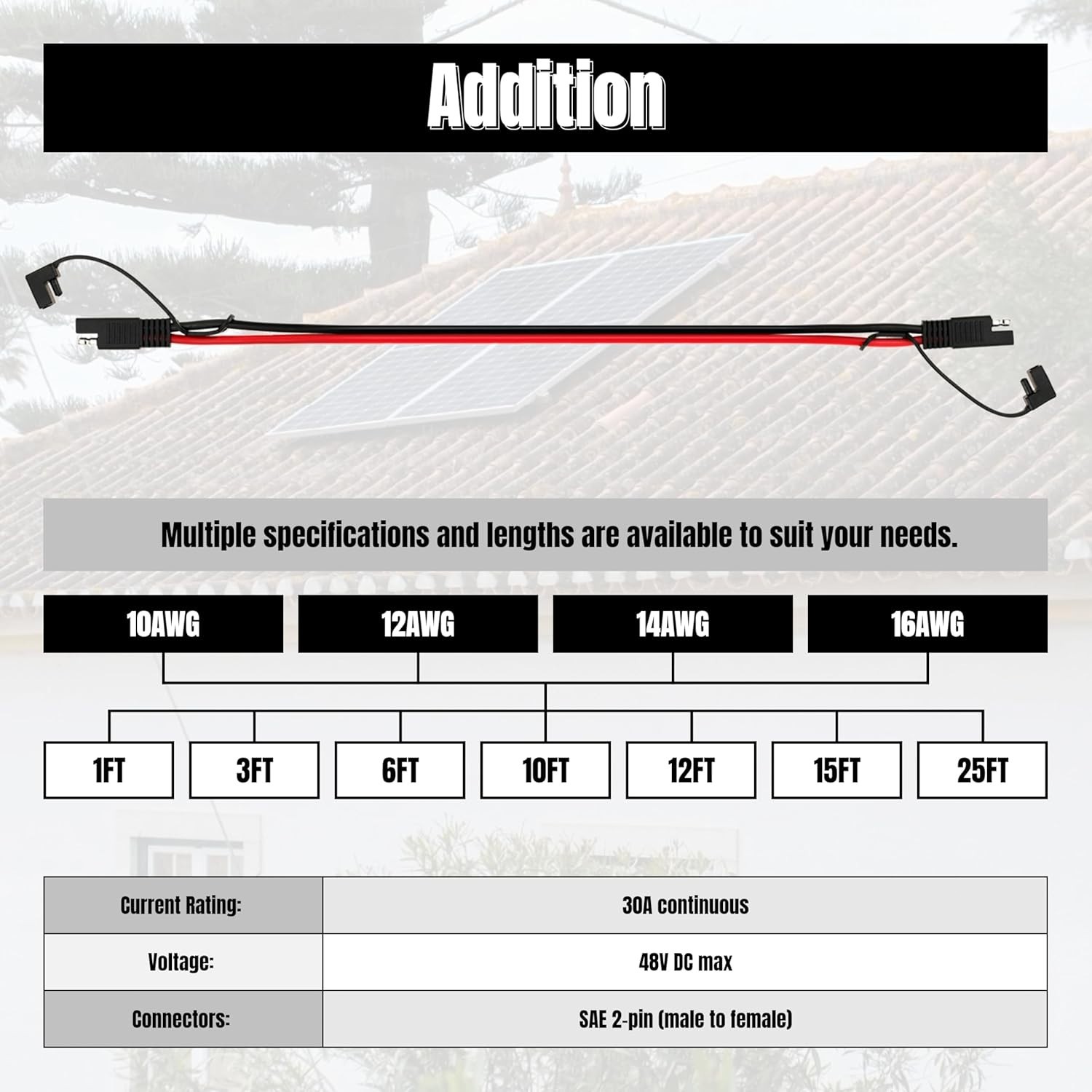 6FT 10AWG SAE Extension Cable for Solar Panel RV Battery Automotive