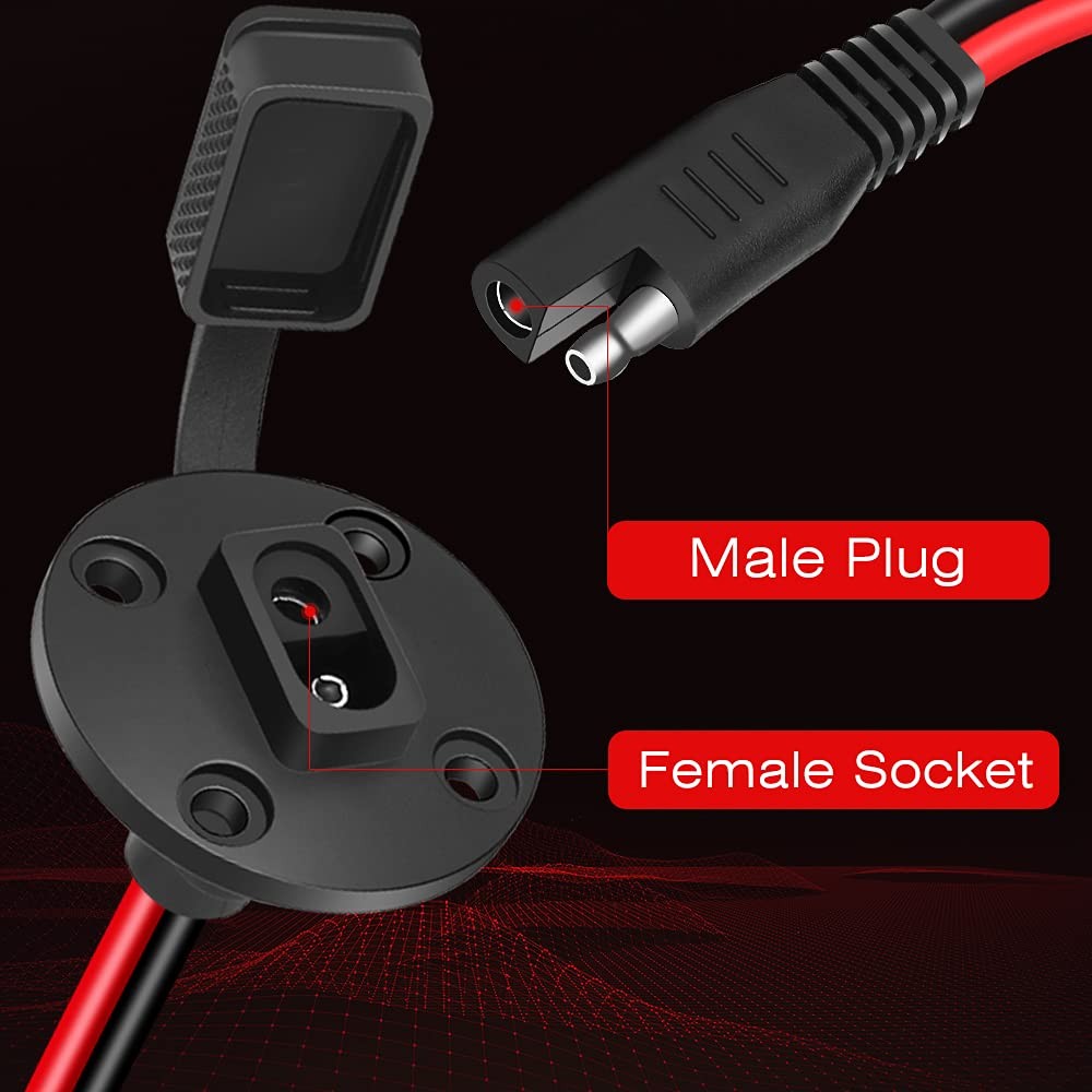 2 Pack SAE Connector Power Socket Sidewall Port, 10AWG Weatherproof Quick Con…