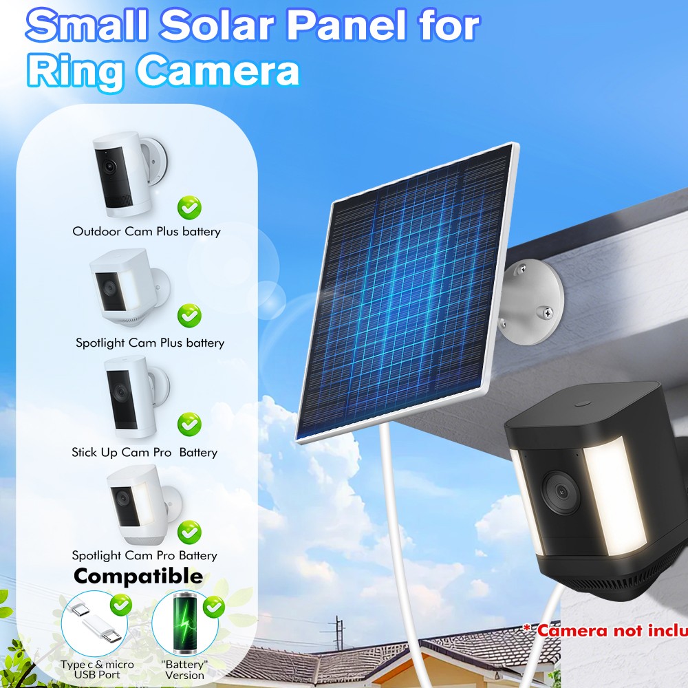 Solar Panel for Ring Spotlight Camera/Stick Up Cam Battery Charger 5W 5V Output​