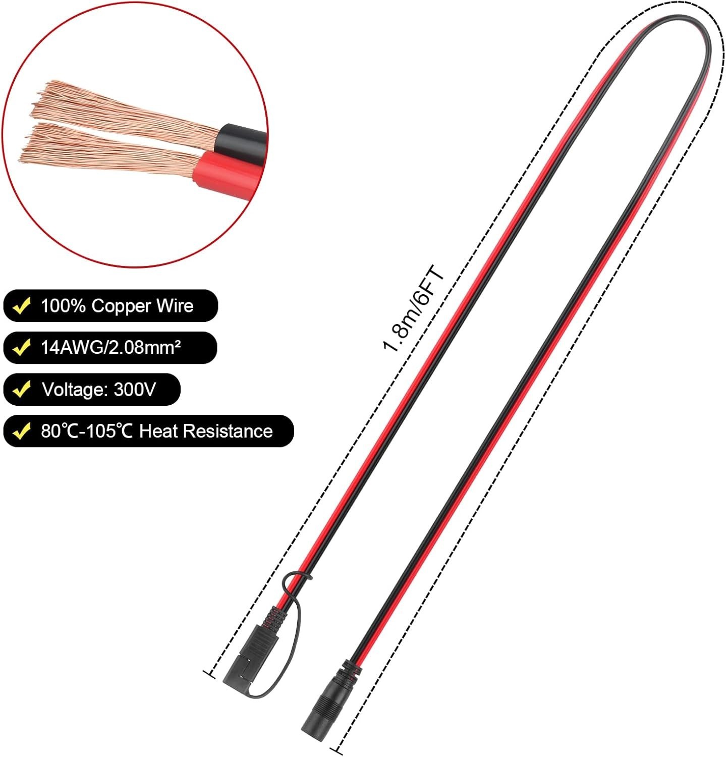 DC 8mm to SAE Connector Adapter 14AWG Cable – Male/Female Solar Charger Cord