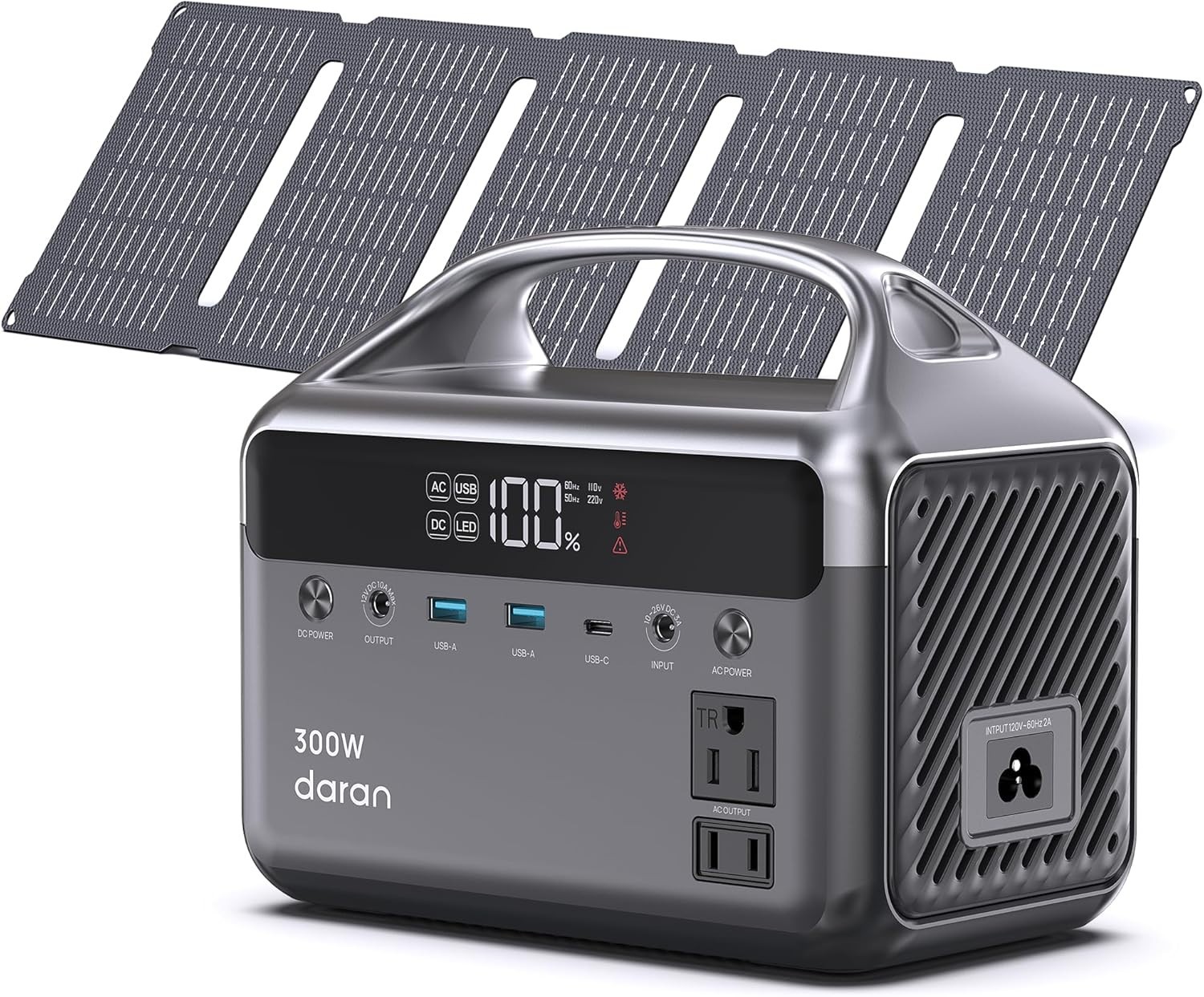 Portable Power Station 300W, 192Wh Lifepo4 Battery Solar Generator with Solar Pa
