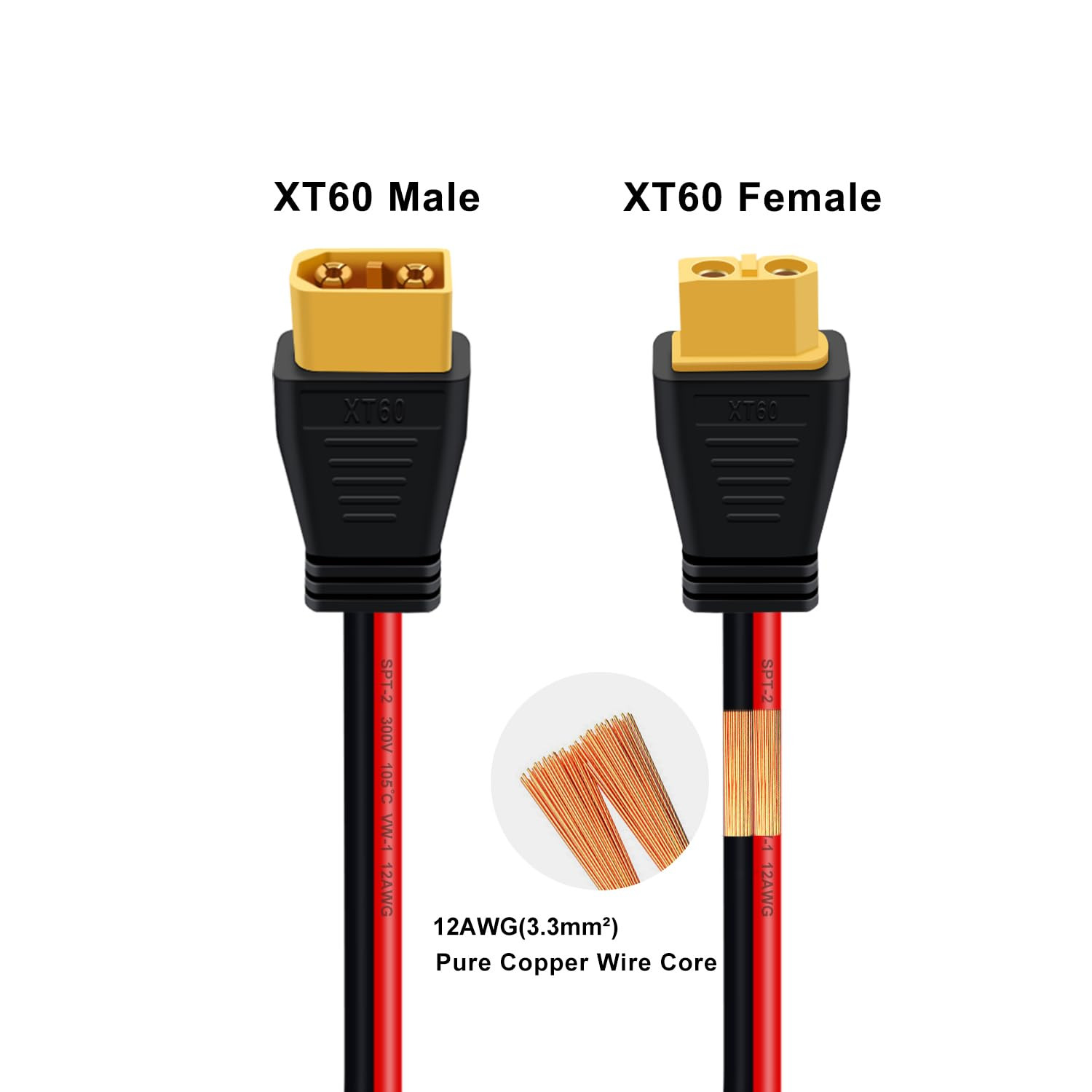 XT60 Extension Cable Adapter Female to Male Connector 12AWG XT60 Male to Female