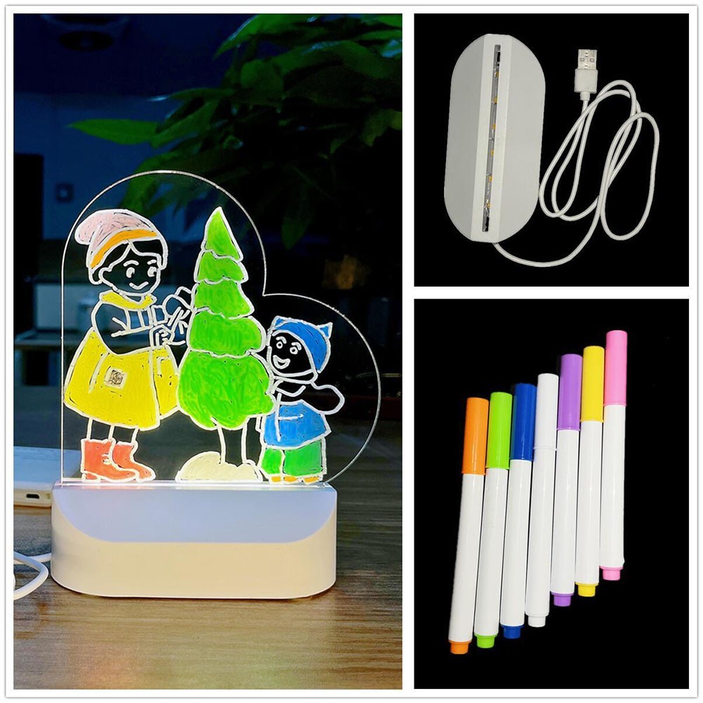Acrylic Children Drawing Board with Warm Night Light USB Powered 7 Colored Pens
