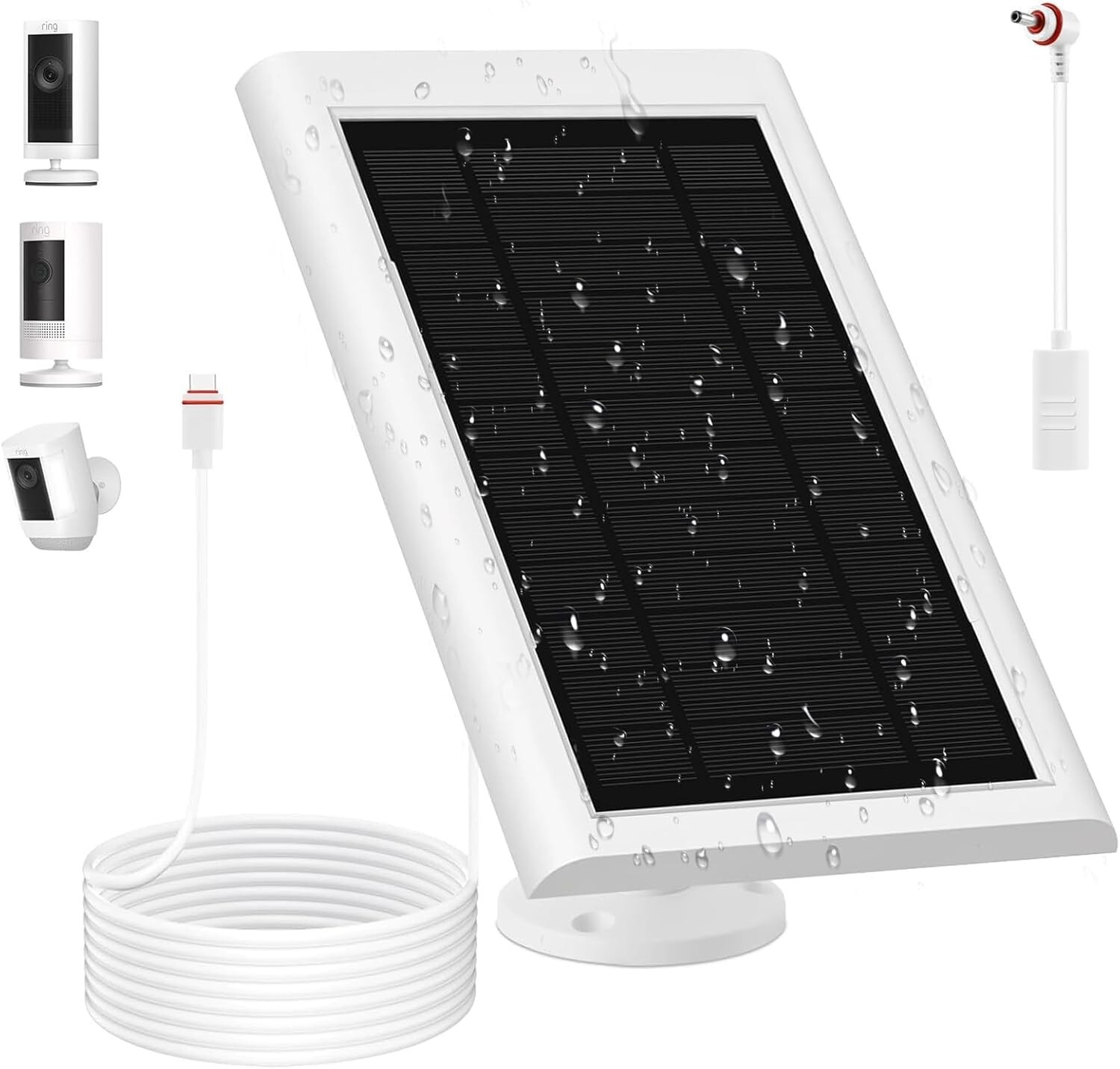 5W Solar Panel for Ring Camera, Dustproof Waterproof with 10FT/3M Long Cable