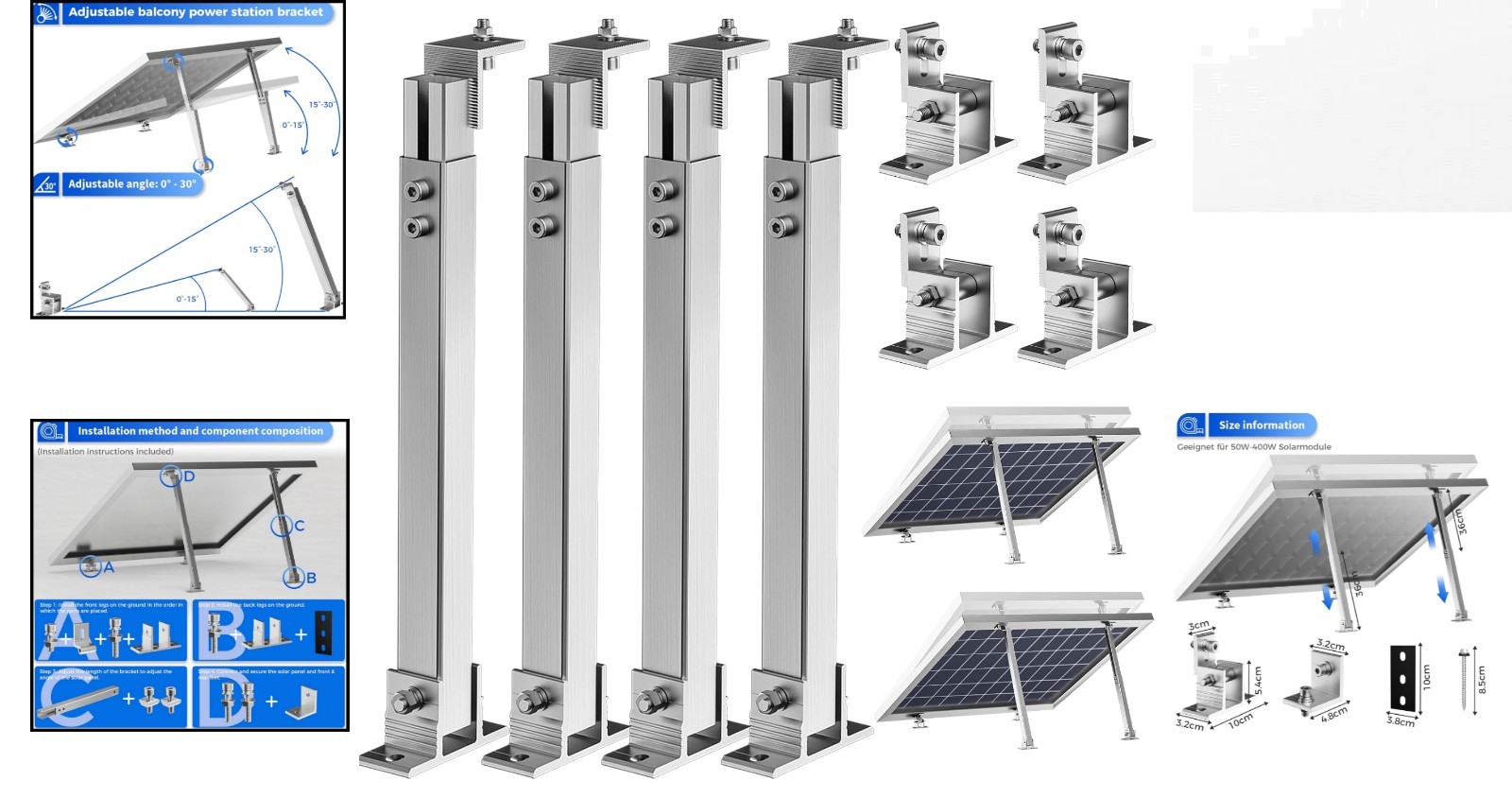 Aluminum Solar Panel Tilt Mount Brackets – 2 Sets for Versatile Use