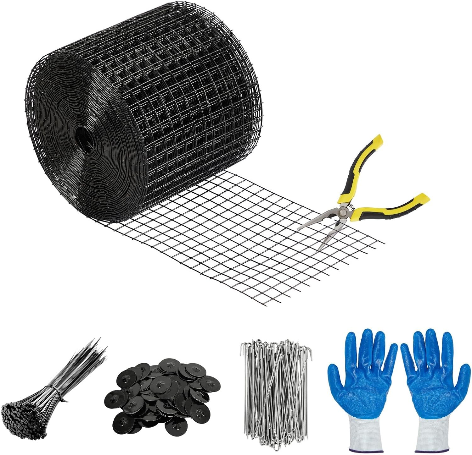 PVC Coated Galvanized Wire Mesh,1/2″ Grid Barrier w/ Fastener Clips,Cable Ties