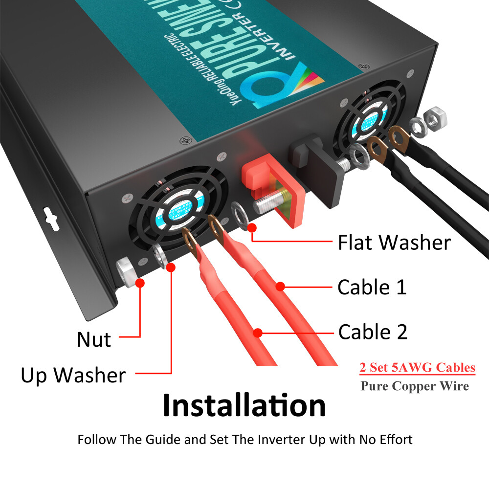 2000W Power Inverter Pure Sine Wave Inverter 12V 110V 120V Car Truck Boat Solar