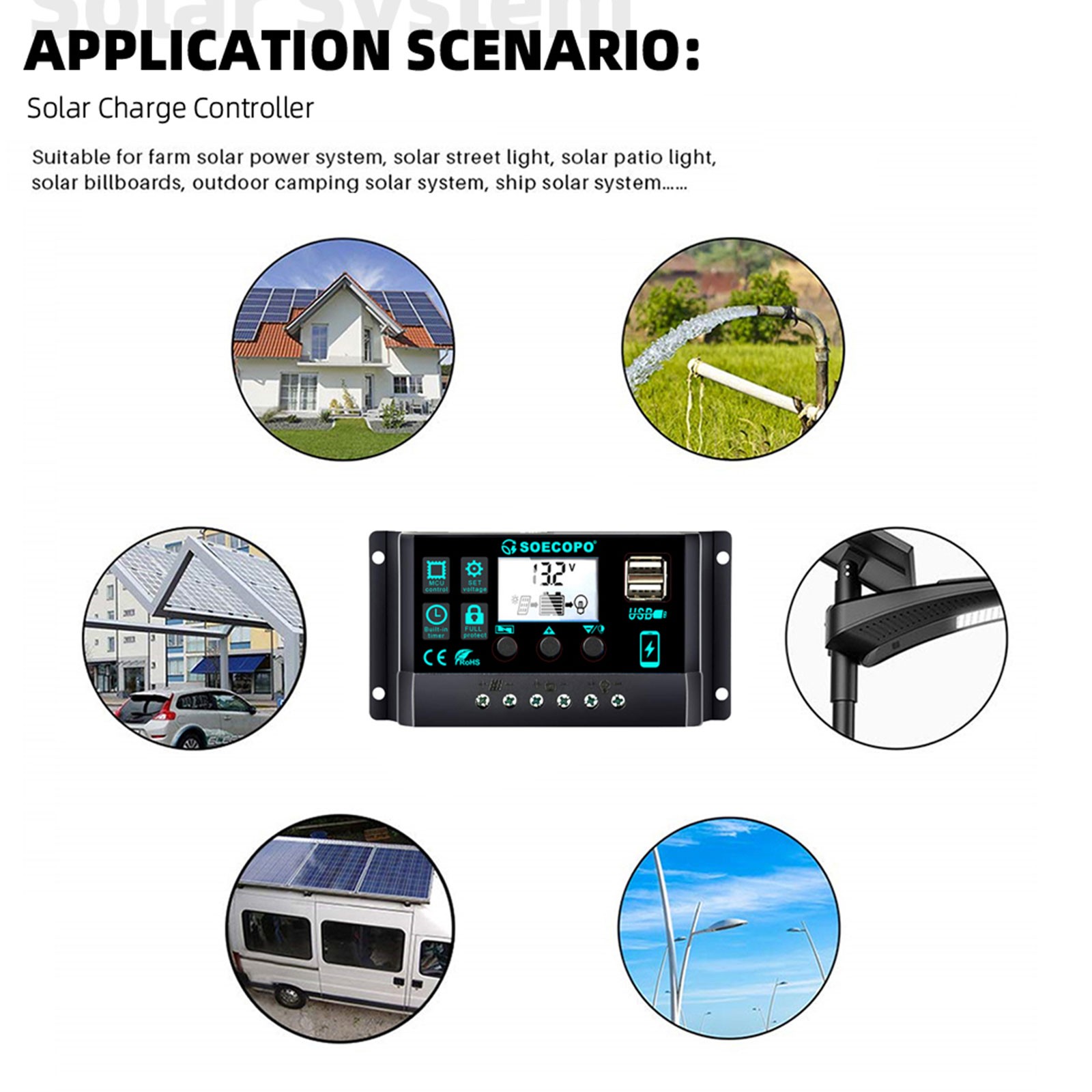 SOECOPO 10000W Solar System Kit, 100A Controller, 12V DC to 110V/220V
