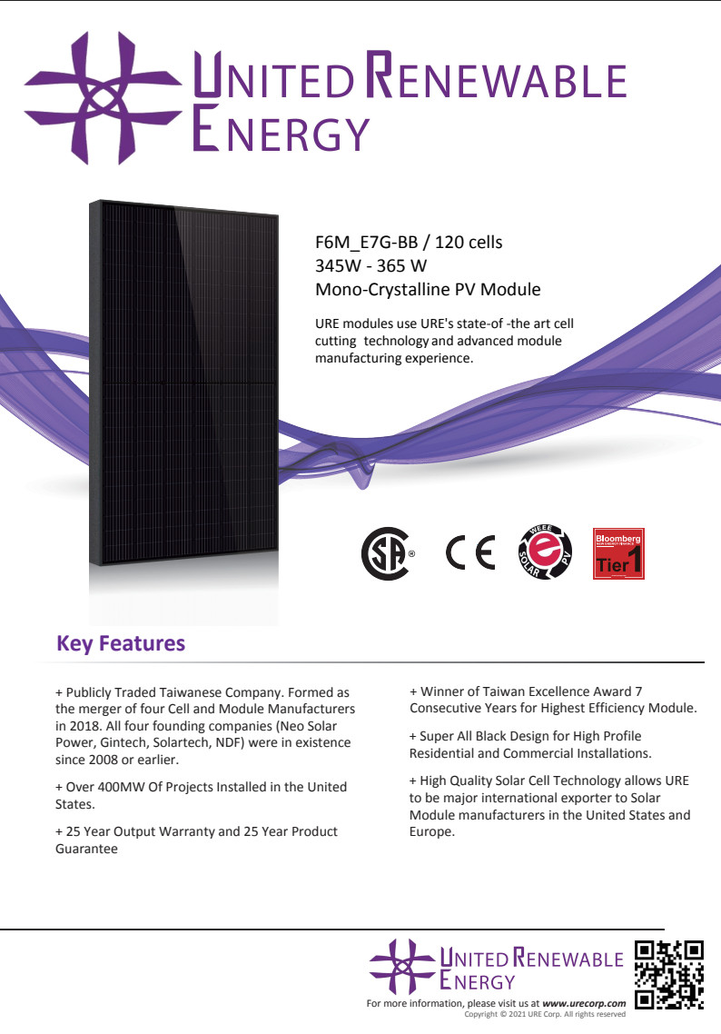 URE 365 W Solar Panels F6M365E7G-BB