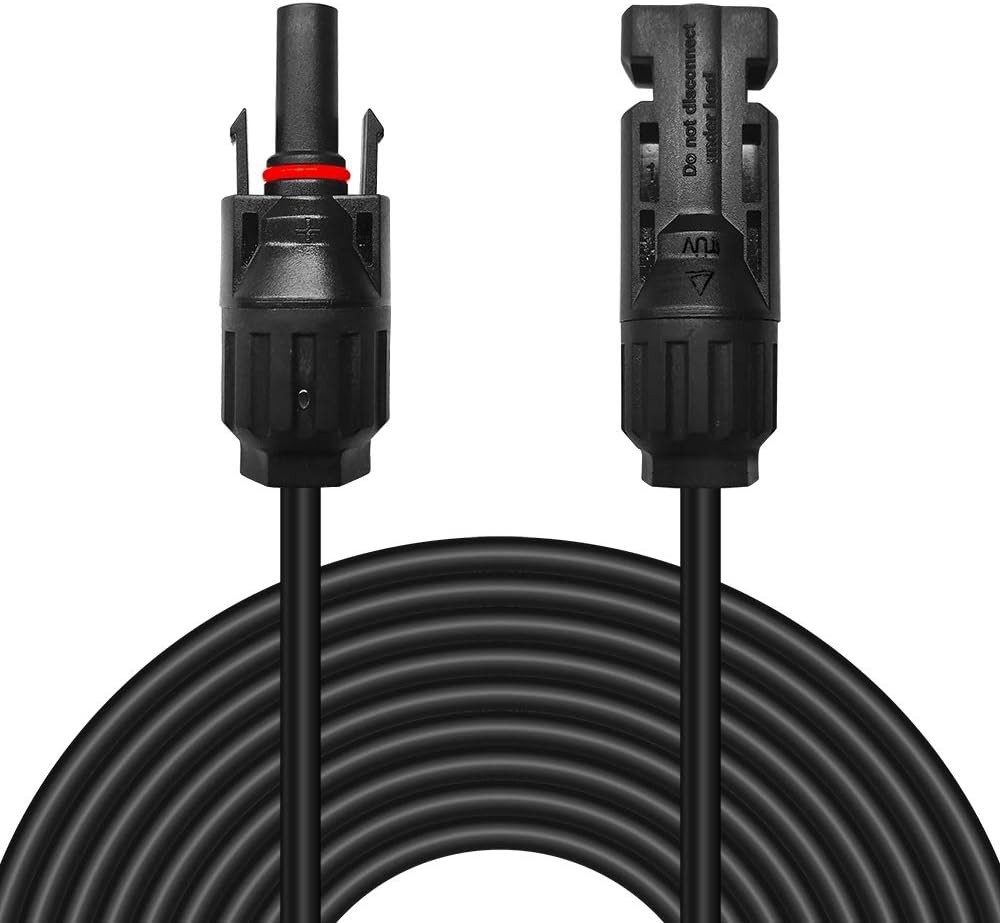 Solar Extension Cable 10AWG Black 100ft Weatherproof for PV Outdoor Use