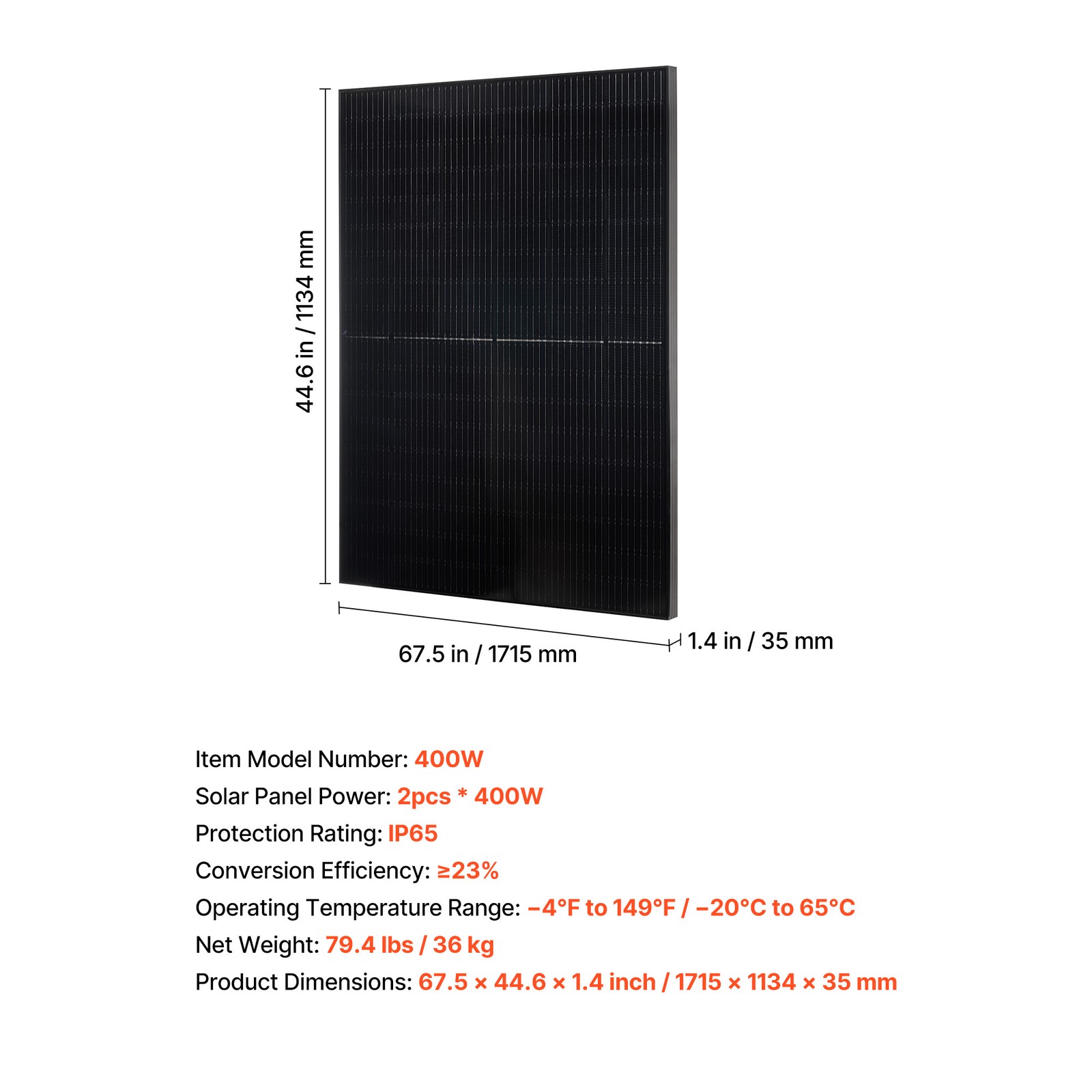 Uimoso 2PCS 400W Monocrystalline Solar Panels with MC4 Connectors&Durable Frame
