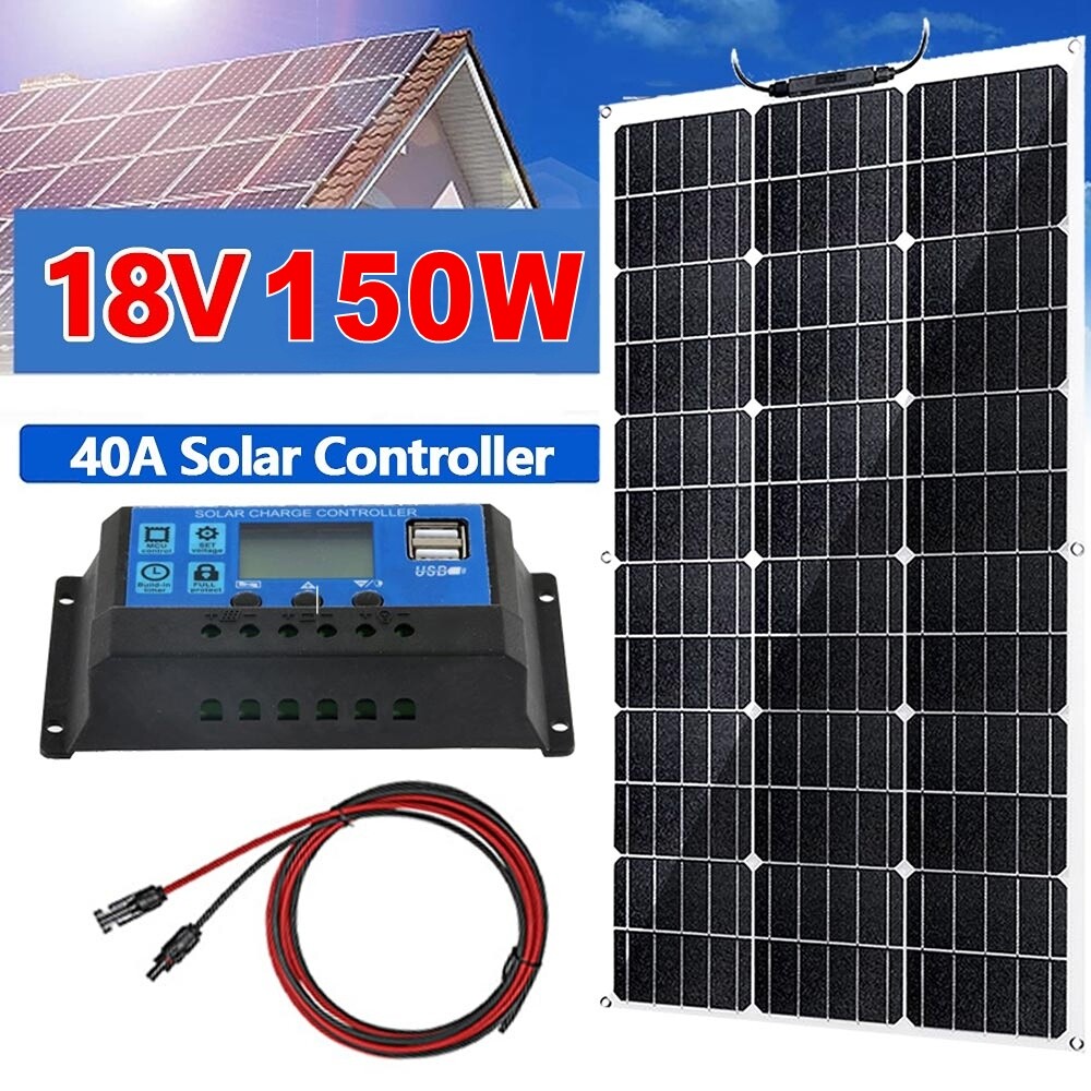150W Complete Solar Panel System 12V Monocrystalline Home RV Roof w/ Controller