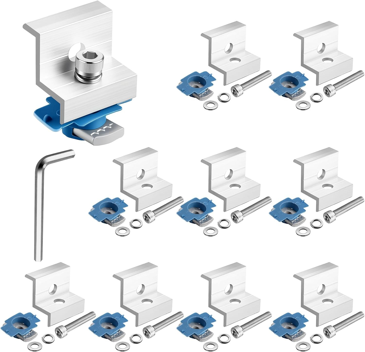 10PCS Solar Panel End Clamps Aluminum Mounting Brackets Kit Silver