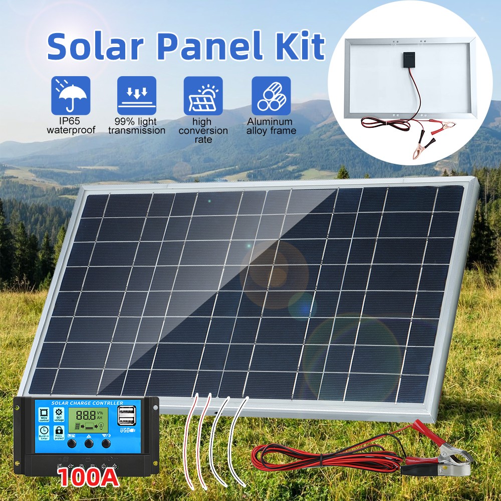 Solar Panel Kit 30W 12V Mono with Controller Battery Clips for RV Boat Off Grid