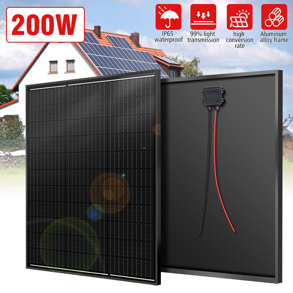 200W Solar Panel Monocrystalline All Black 12V Battery Charger Off Grid RV Boat