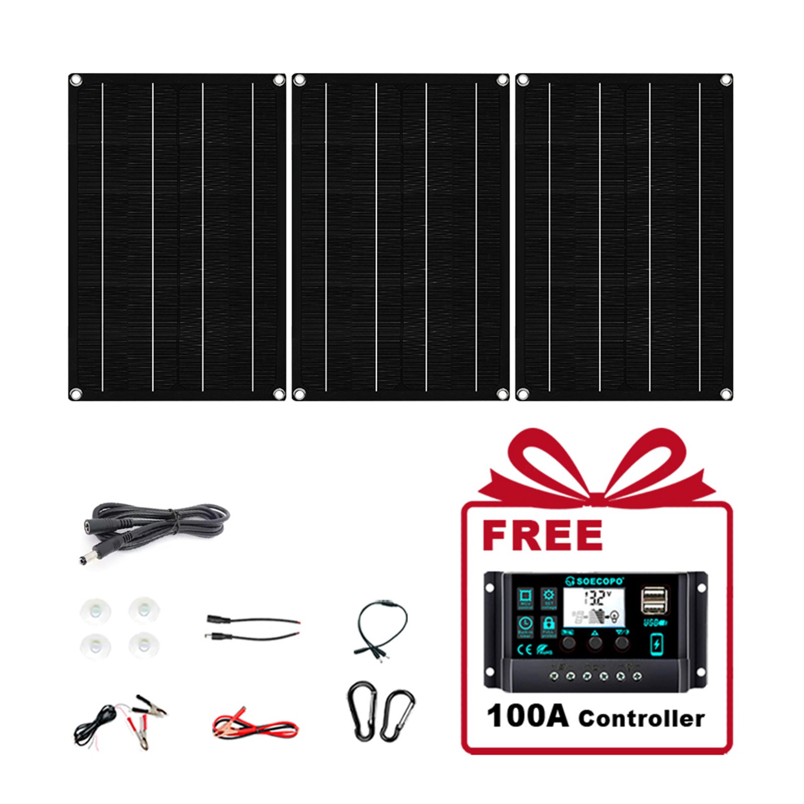 1800W RV Solar Panel Kit – 3 x 600W Flexible Panels + 100A Controller + Y-Cable