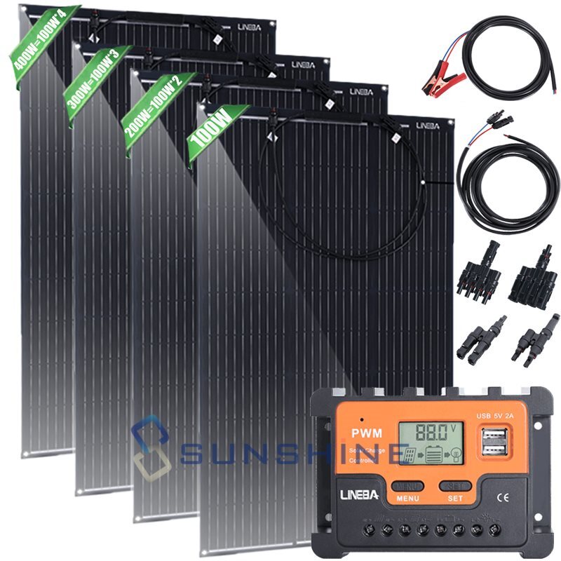 100W 200W 400W Solar Panel 12V Mono High-Efficiency PV for Home/RV/Off-Grid/Farm