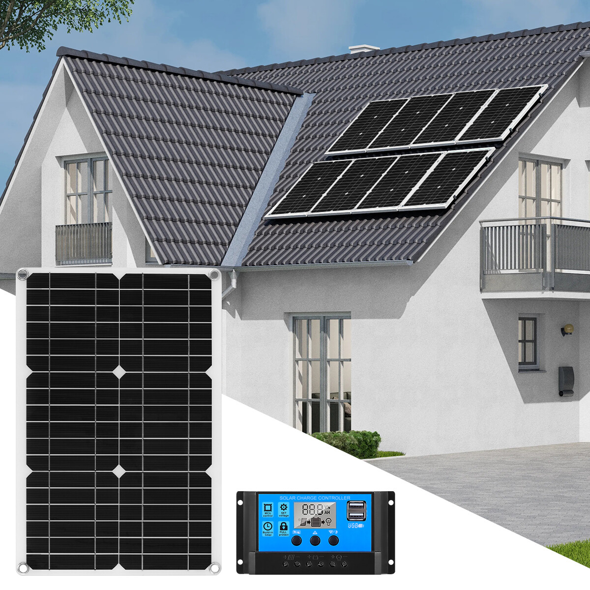 400W 12V Solar Panel Controller Kit Trickle Charger Battery Maintainer Car