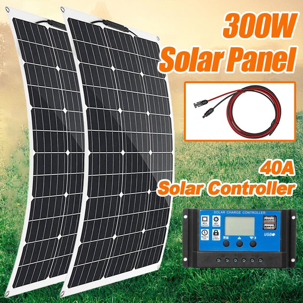 300W Flexible Solar Panel Kit Battery Charger 12V For Car Camping Boat RV Marine